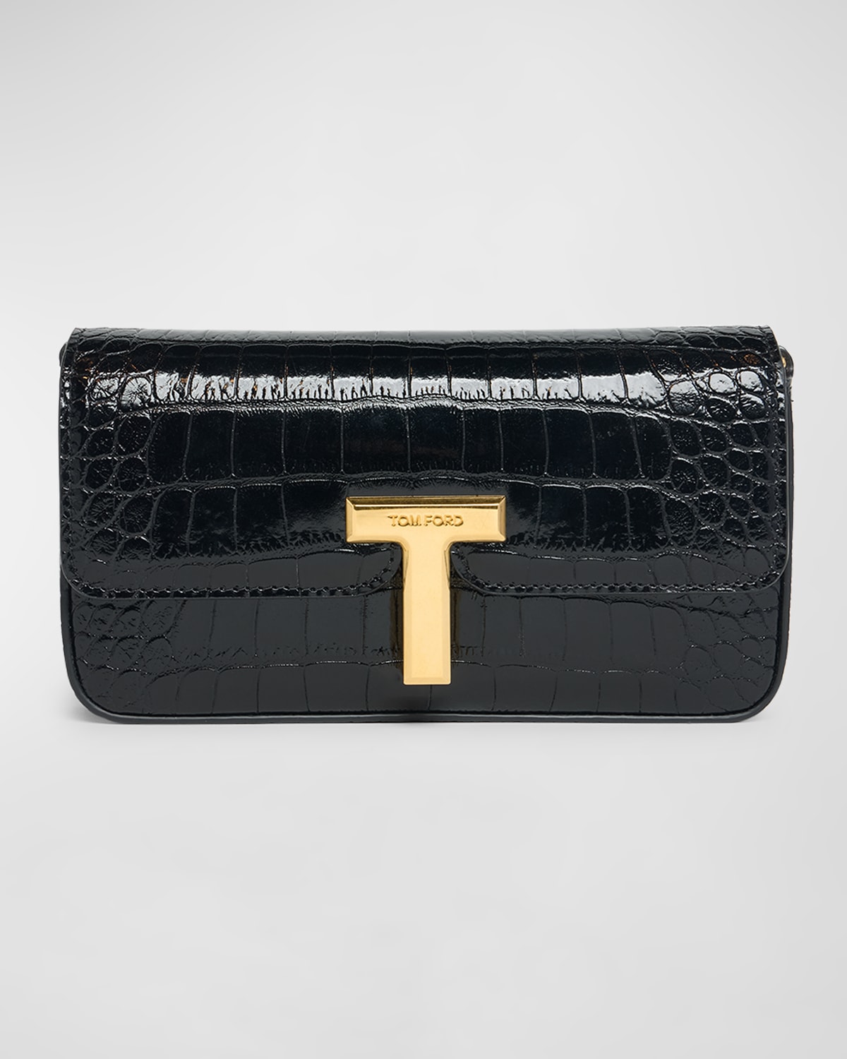 Tom Ford Wallis Stamped Crocodile Leather Mini Chain Shoulder Bag In Black