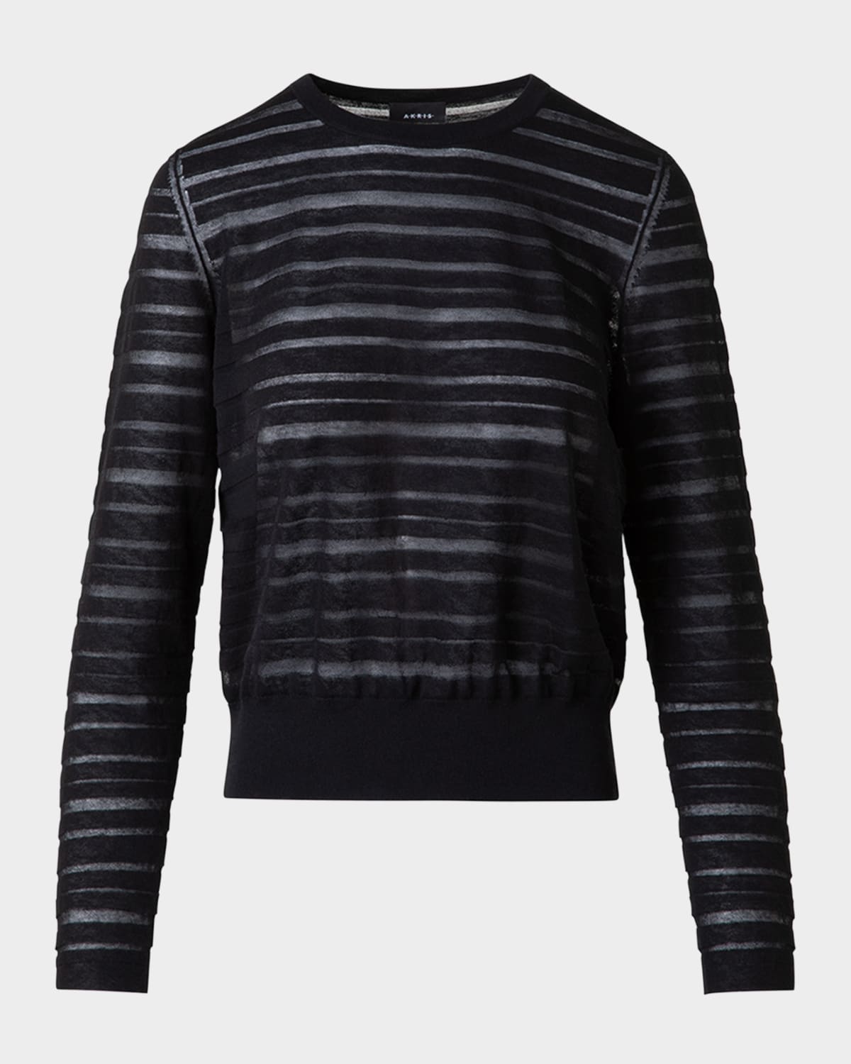 Shop Akris Sheer Stripe Knit Crewneck Sweater In Black