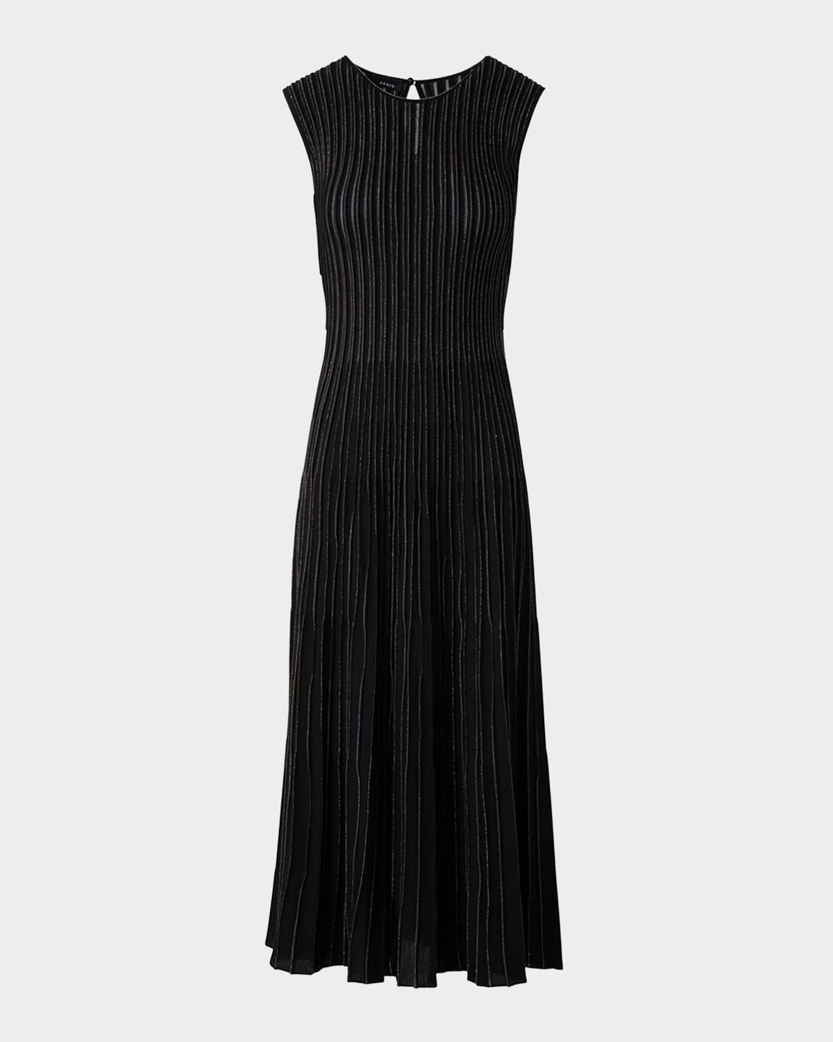 Akris Metallic Pinstripes Knit Sleeveless Midi Dress In Black-gold