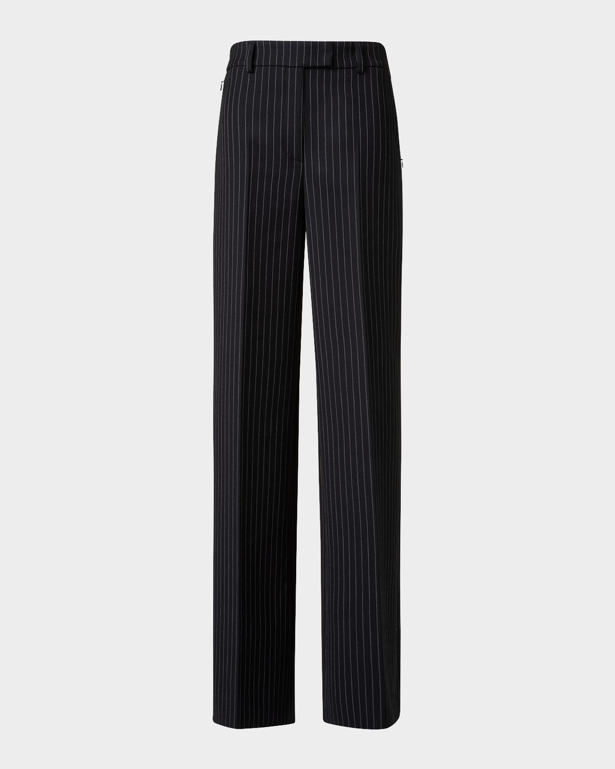 Akris Fior High-rise Pinstripe Wide-leg Pants In Black-ecru