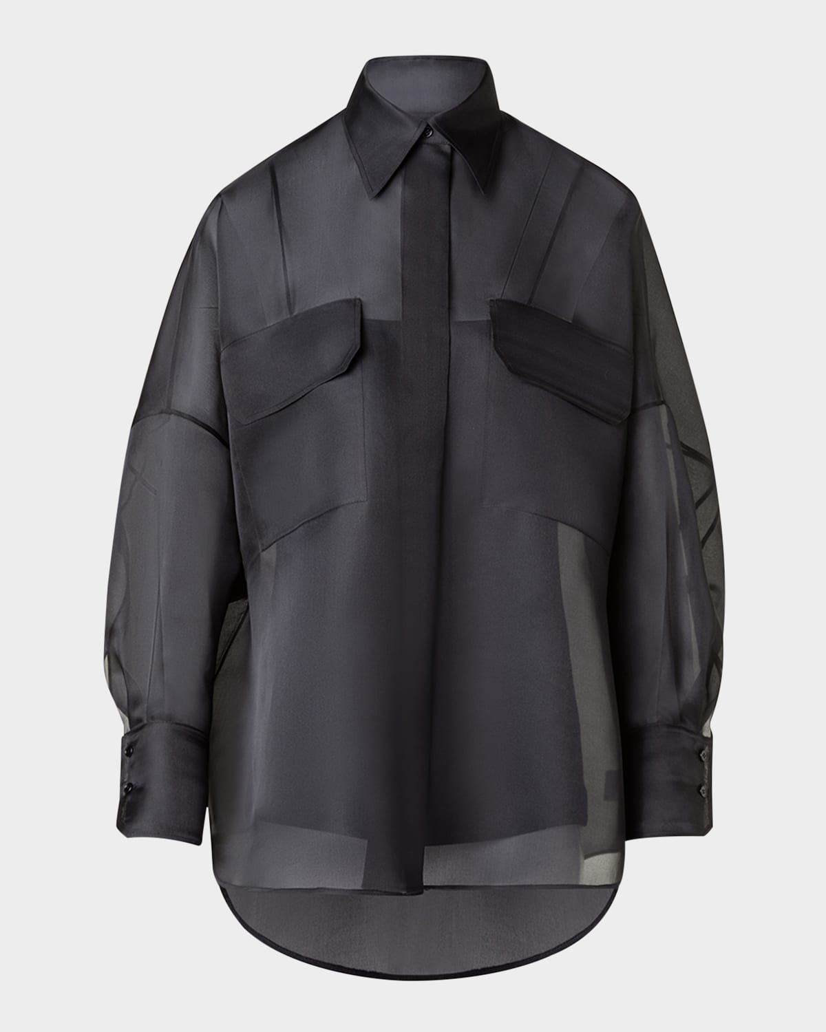 Akris Oversized Button Down Silk Organza Blouse In Black