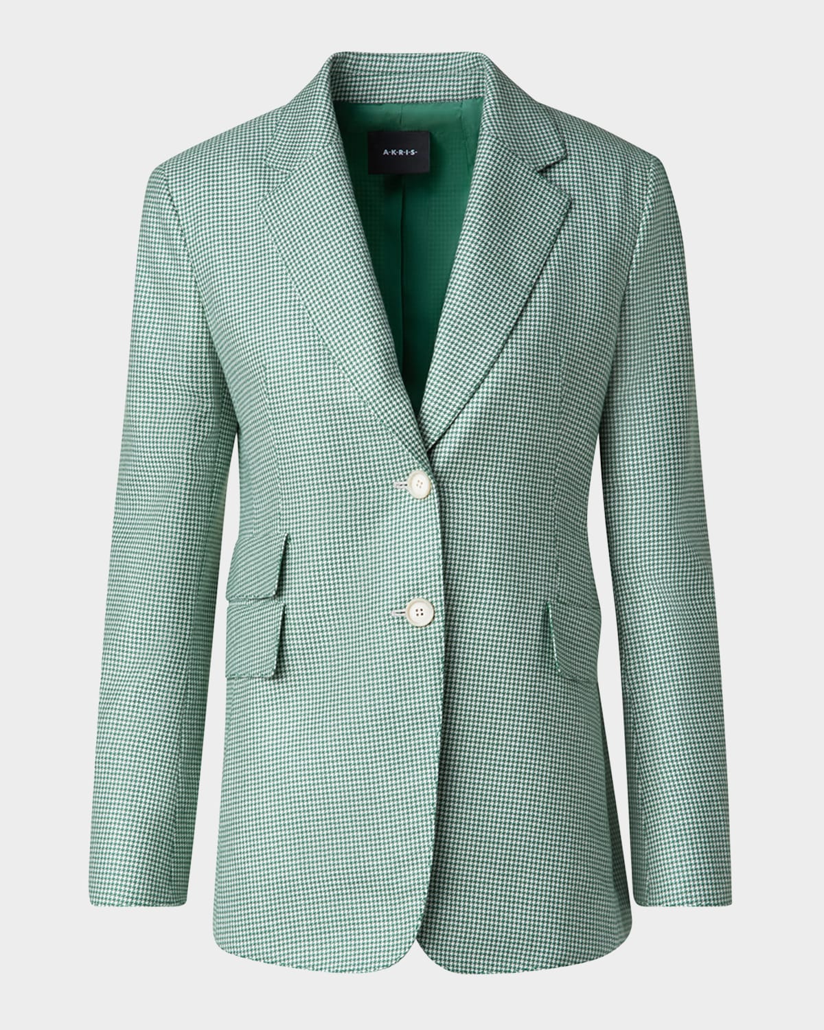 Shop Akris Single-breasted Cashmere Pepita Jacket In Pine Green-ecru