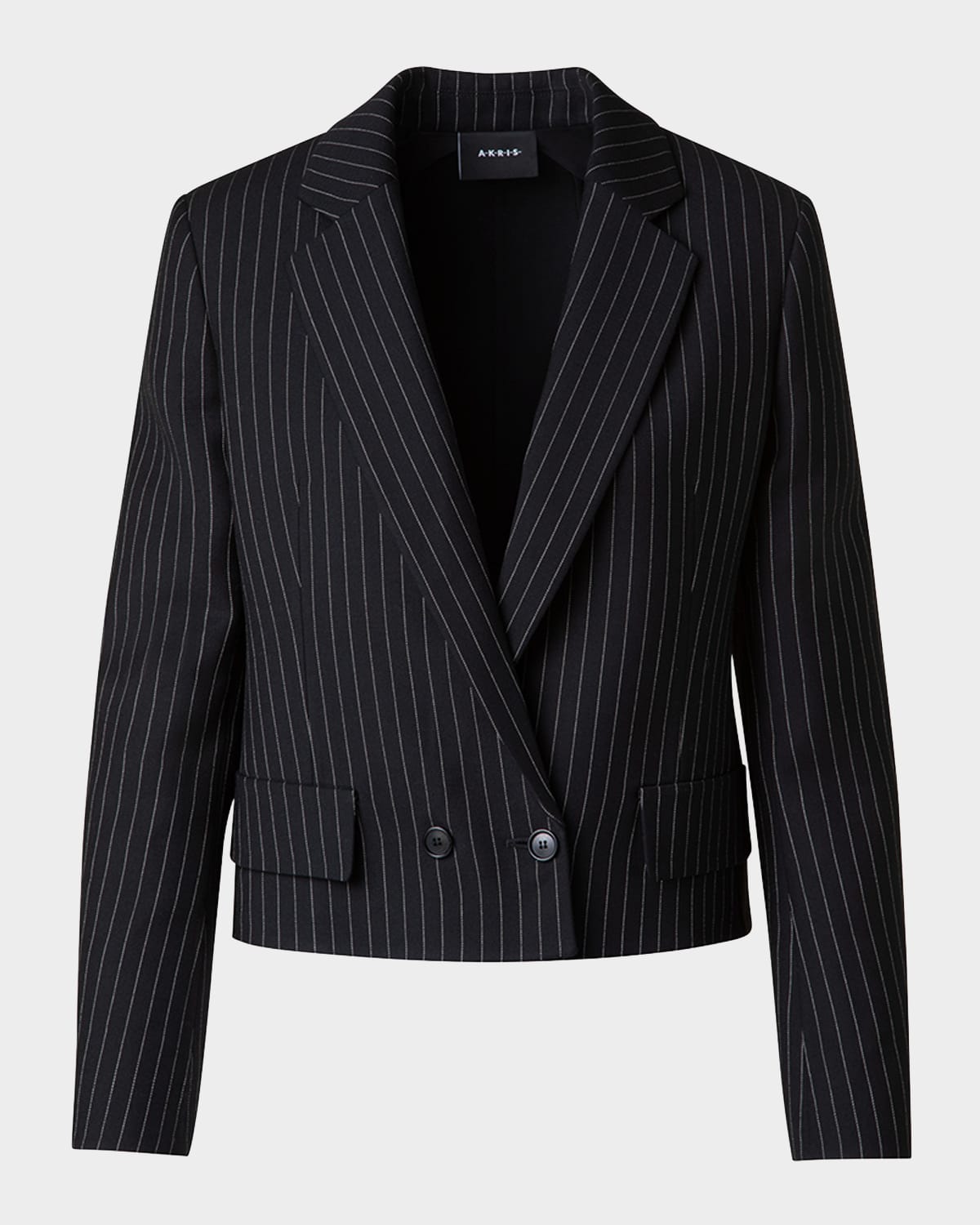 Akris Adele Pinstripe Double-breasted Short Jacket In Black-cream