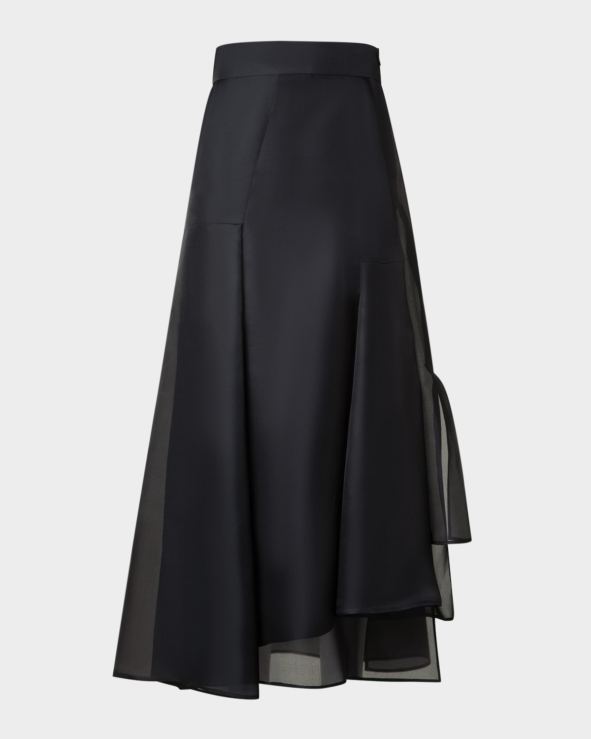 Shop Akris Asymmetric Pleated Silk Organza Midi Skirt In Black