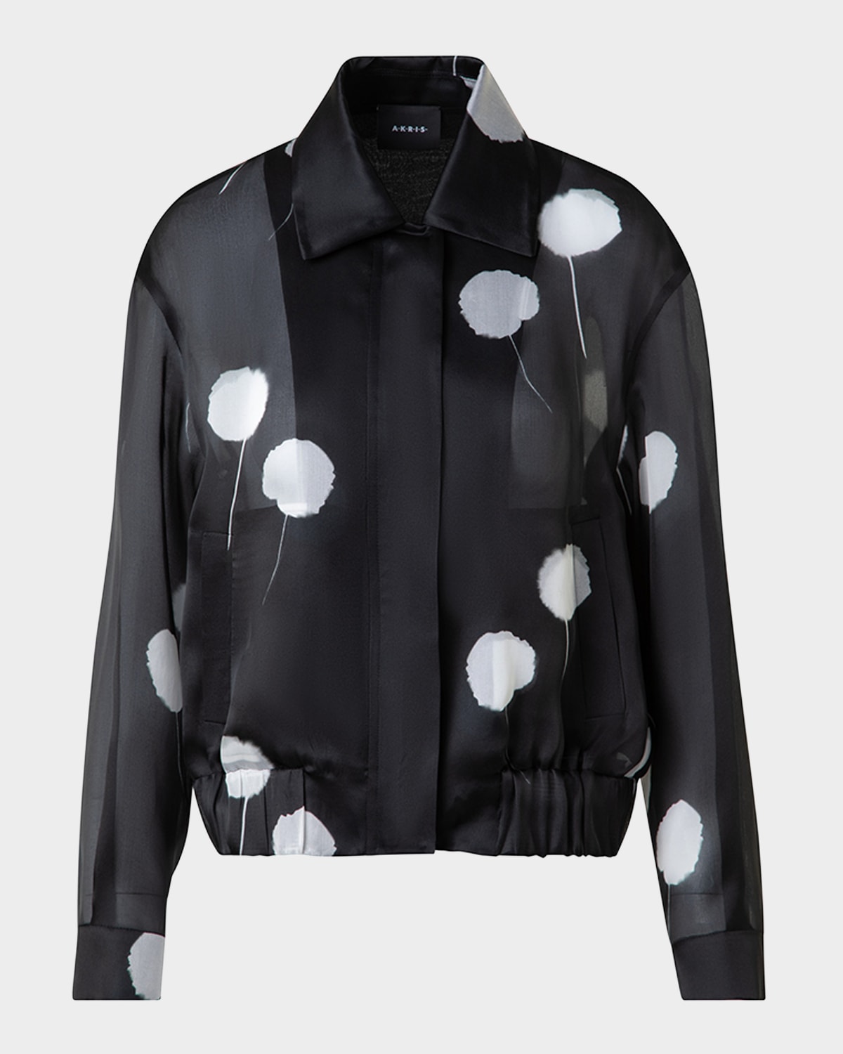 Akris Wanda Windflower-print Silk Crepe Blouson Jacket In Black-cream