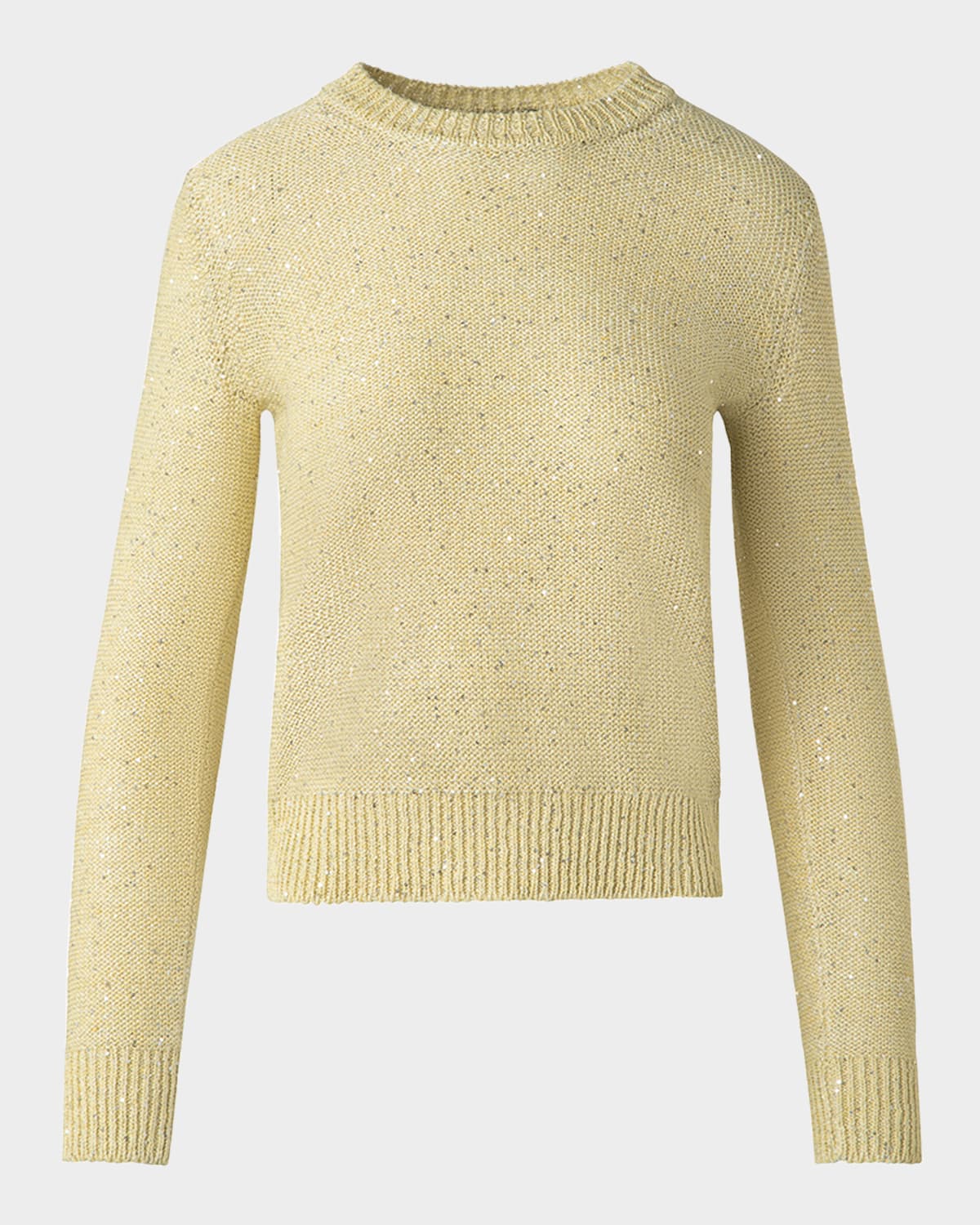 AKRIS MICRO SEQUIN LINEN-BLEND CREWNECK SWEATER 