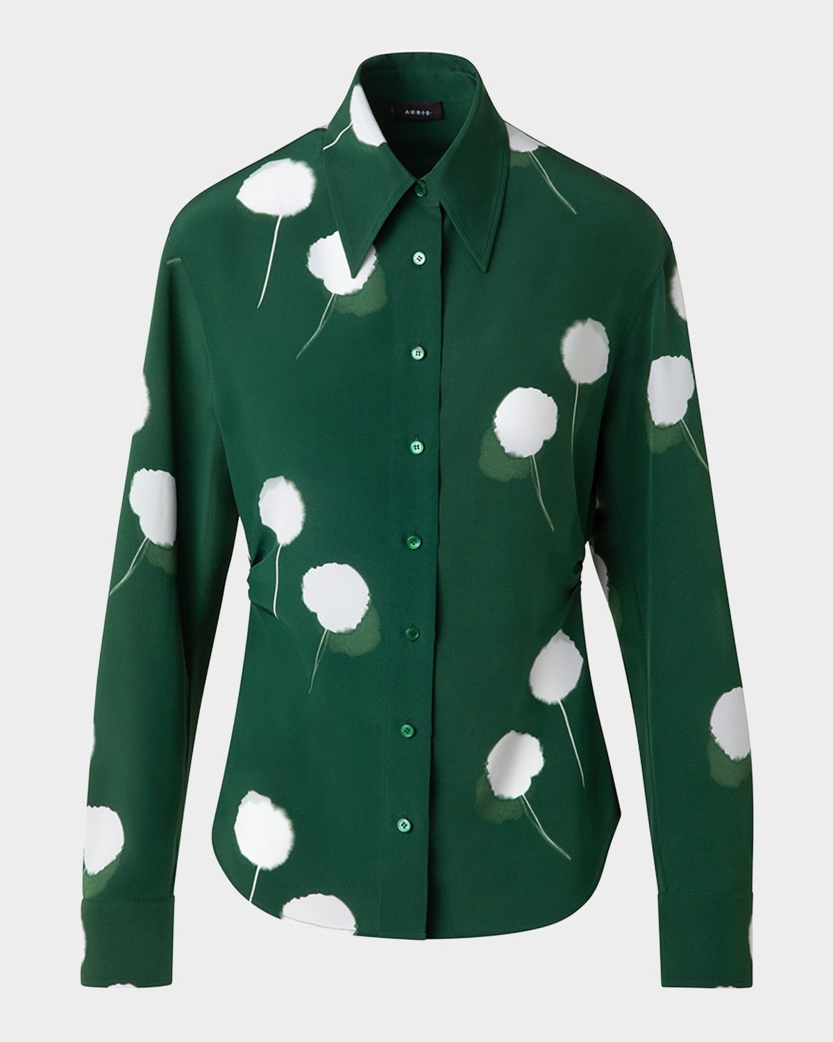 AKRIS WINDFLOWER PRINT SILK CREPE BLOUSE 