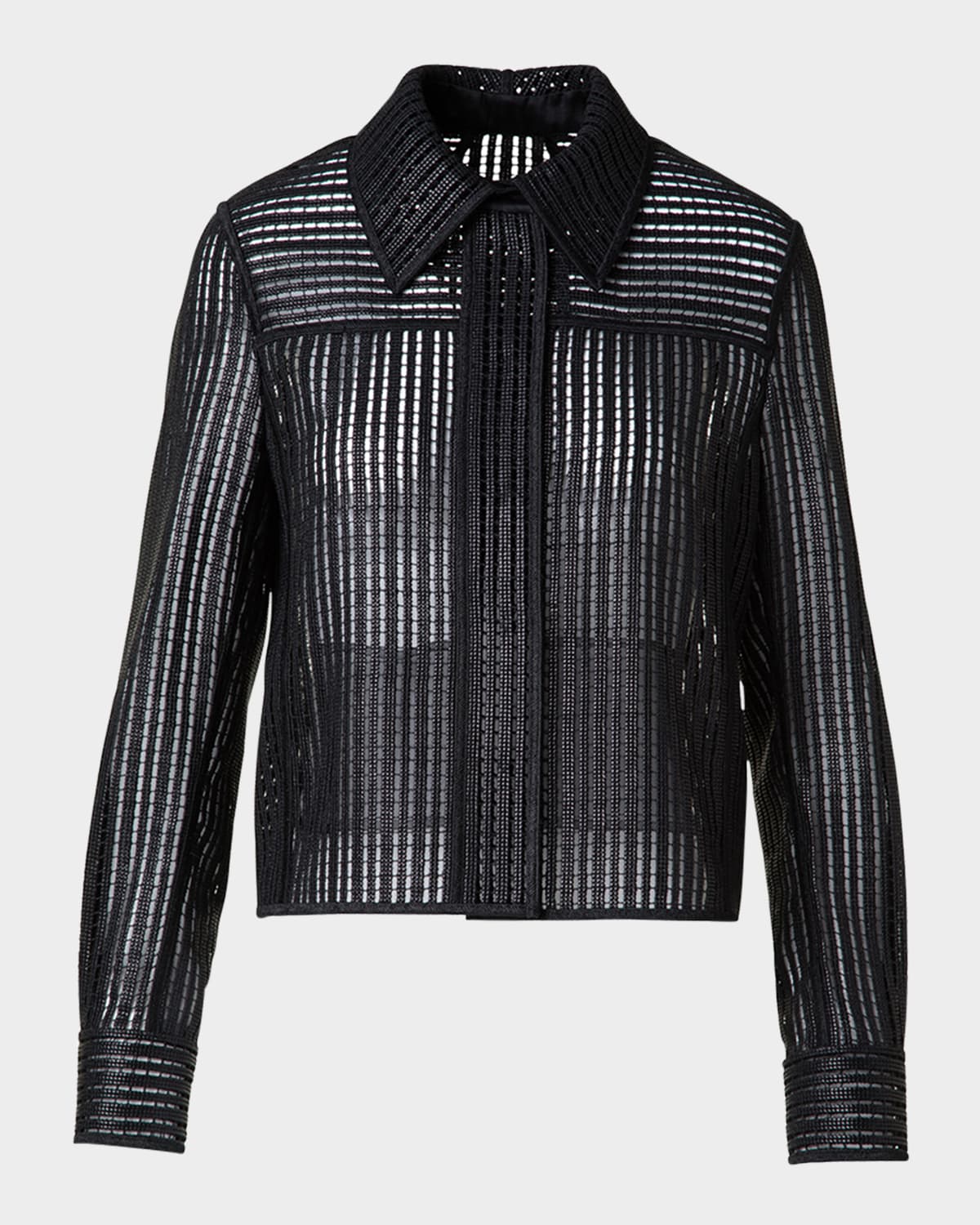 AKRIS TALITHA SHORT TECHNO STRIPE BOXY JACKET 