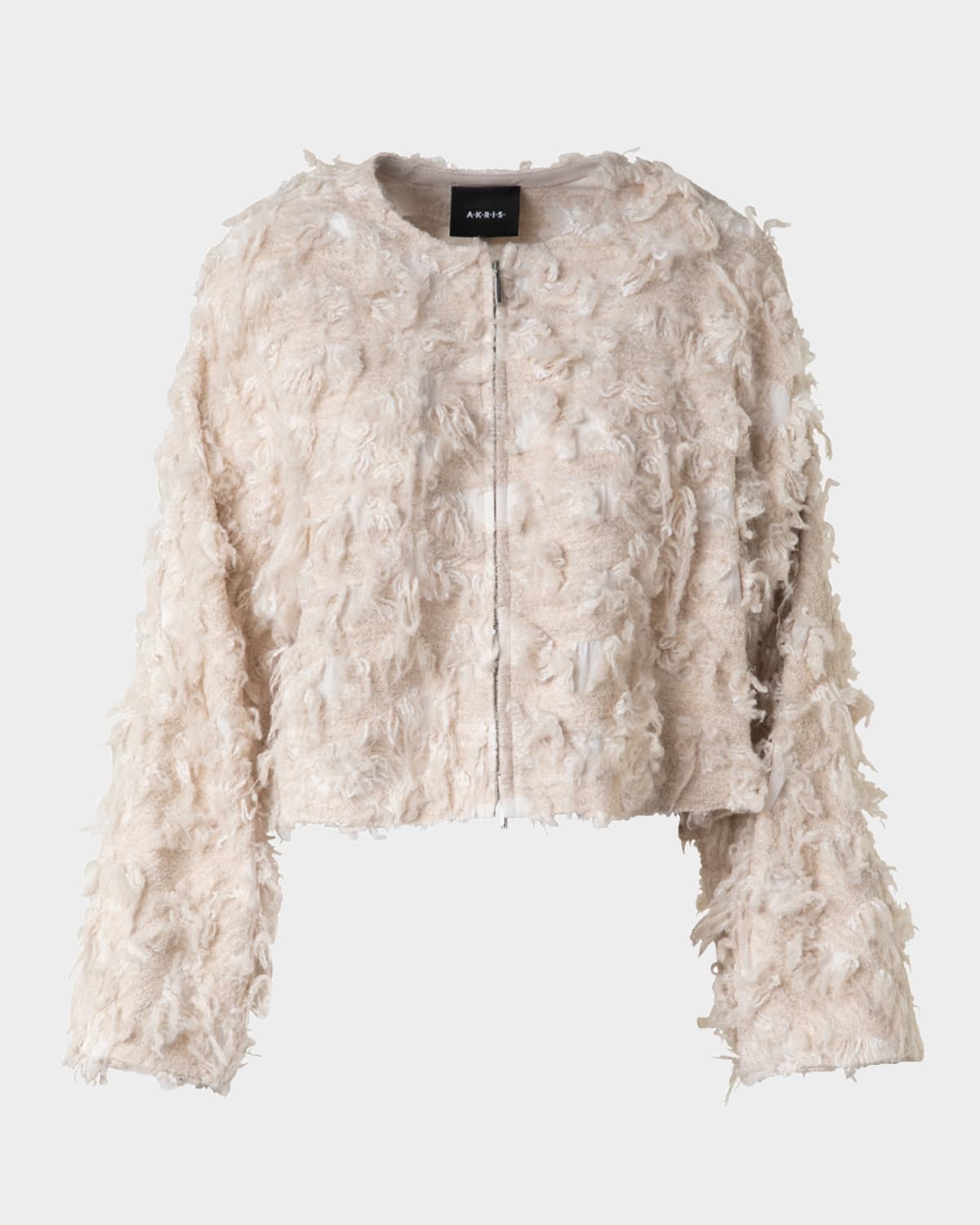 Akris Alida Short 3d Jacquard Wool-blend Jacket In Greige