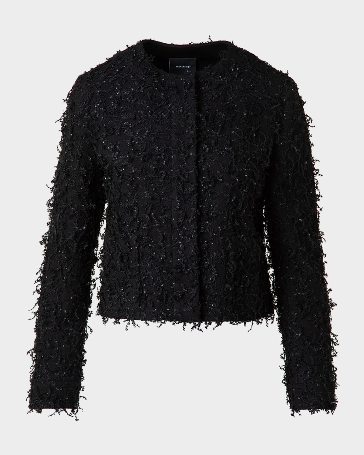 Shop Akris Bea Micro Sequin Fringed Boucle Shirt Jacket In Black