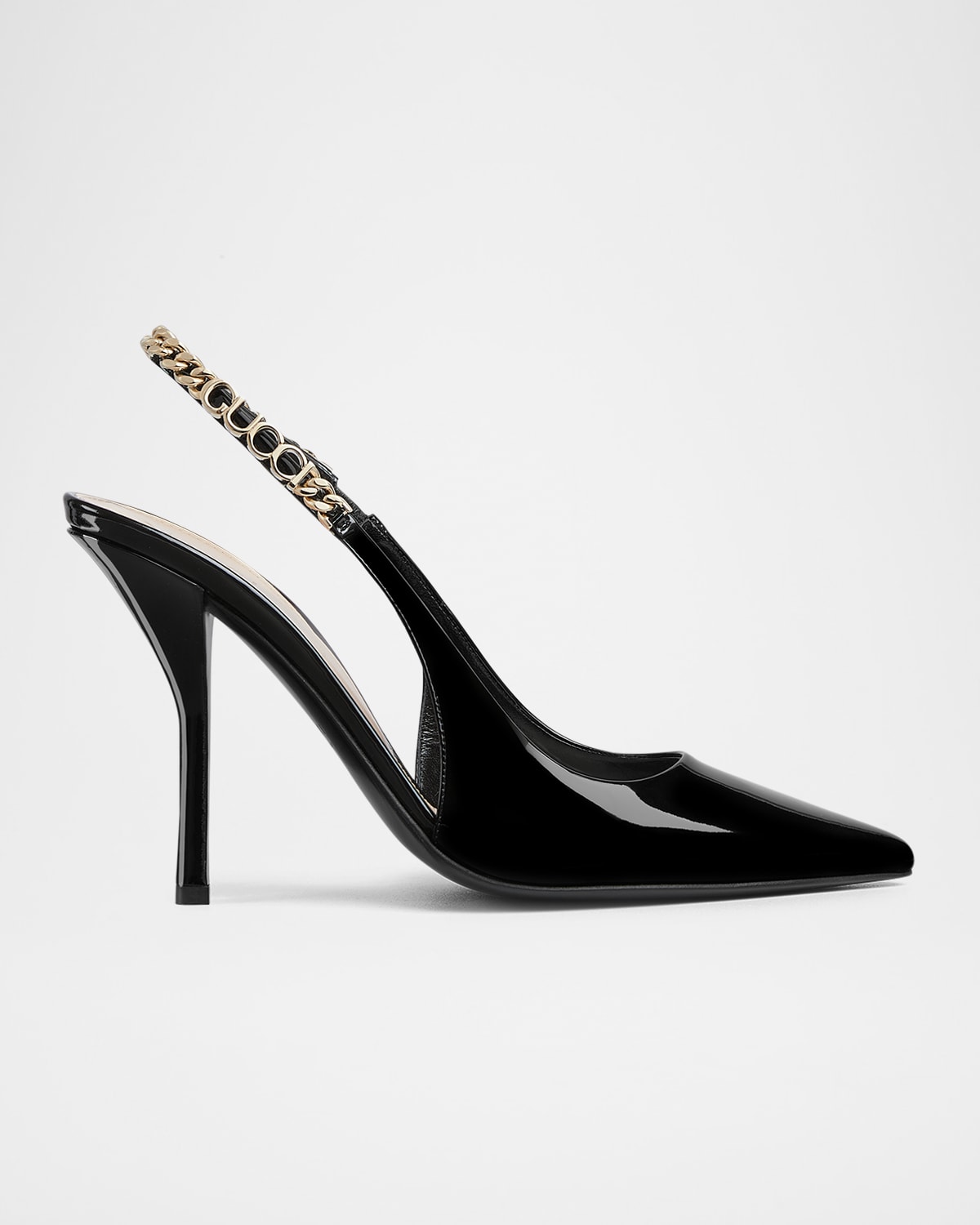 Shop Gucci Signoria Patent Chain Slingback Pumps In Nero