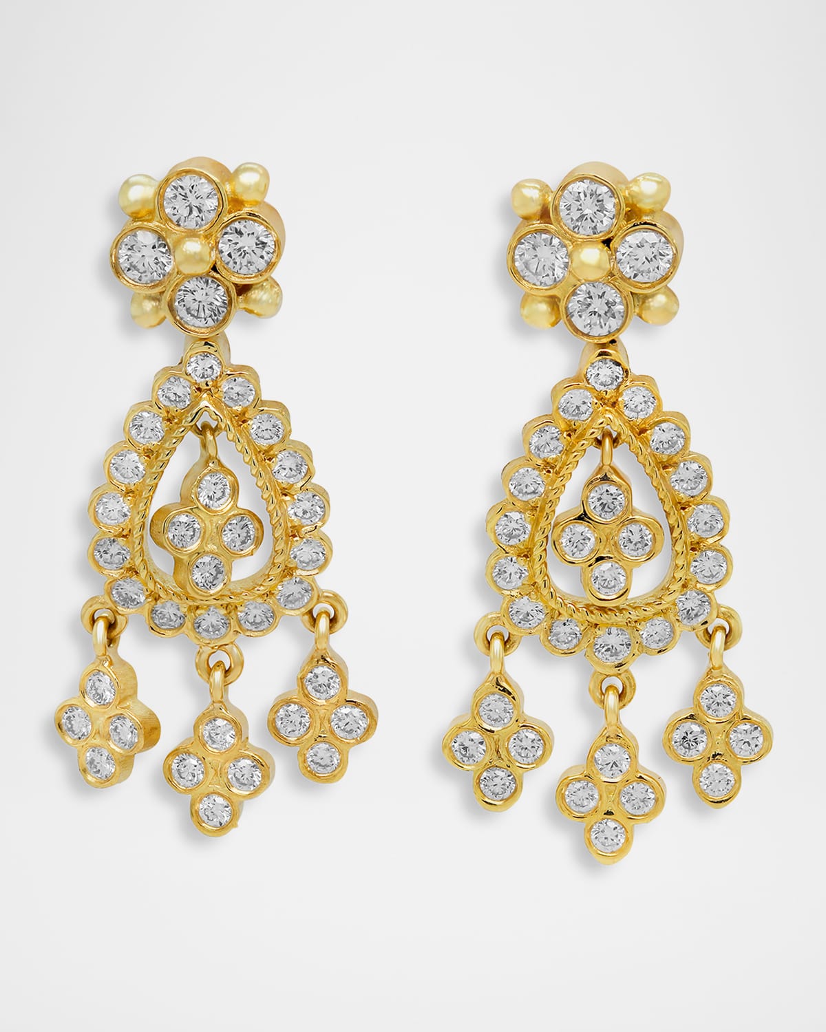 18K Yellow Gold Dangling Diamond Drop Earrings