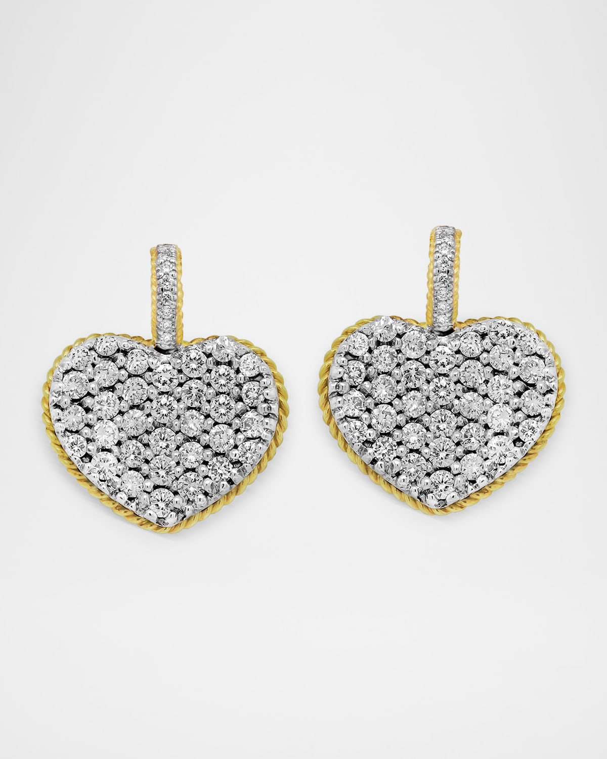 18K Two Tone Heart Earrings with Diamonds