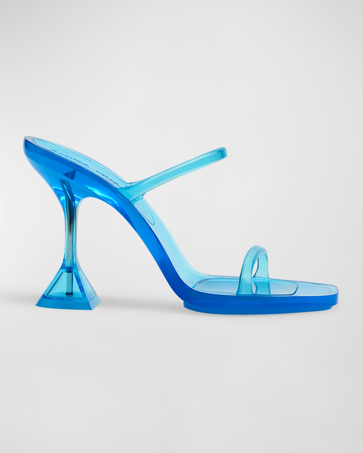 Amina Muaddi Brito Clear Mule Stiletto Sandals In Azure Blue