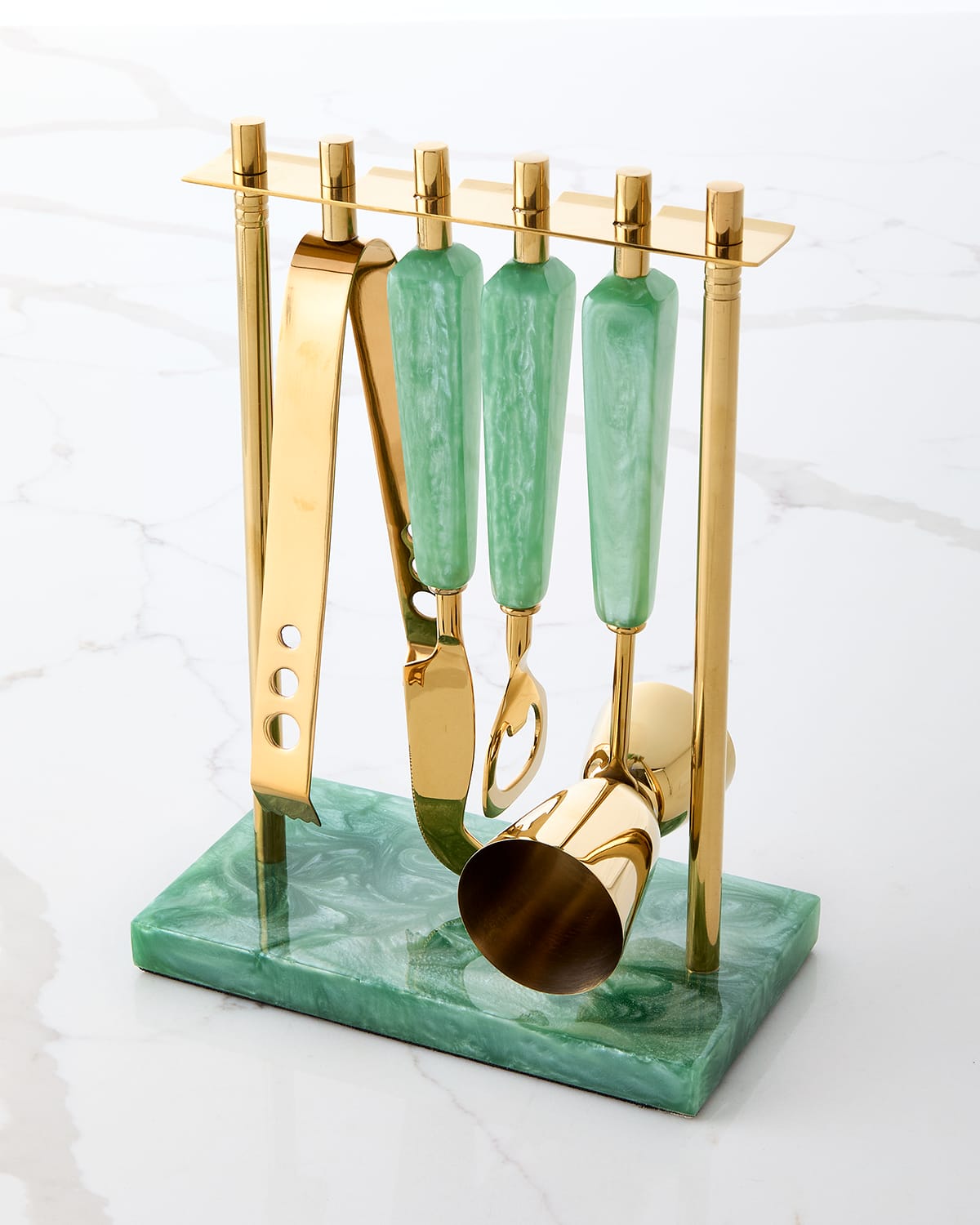 Asher Bar Tools Set With Stand, 4-piece Set In Goldgreen