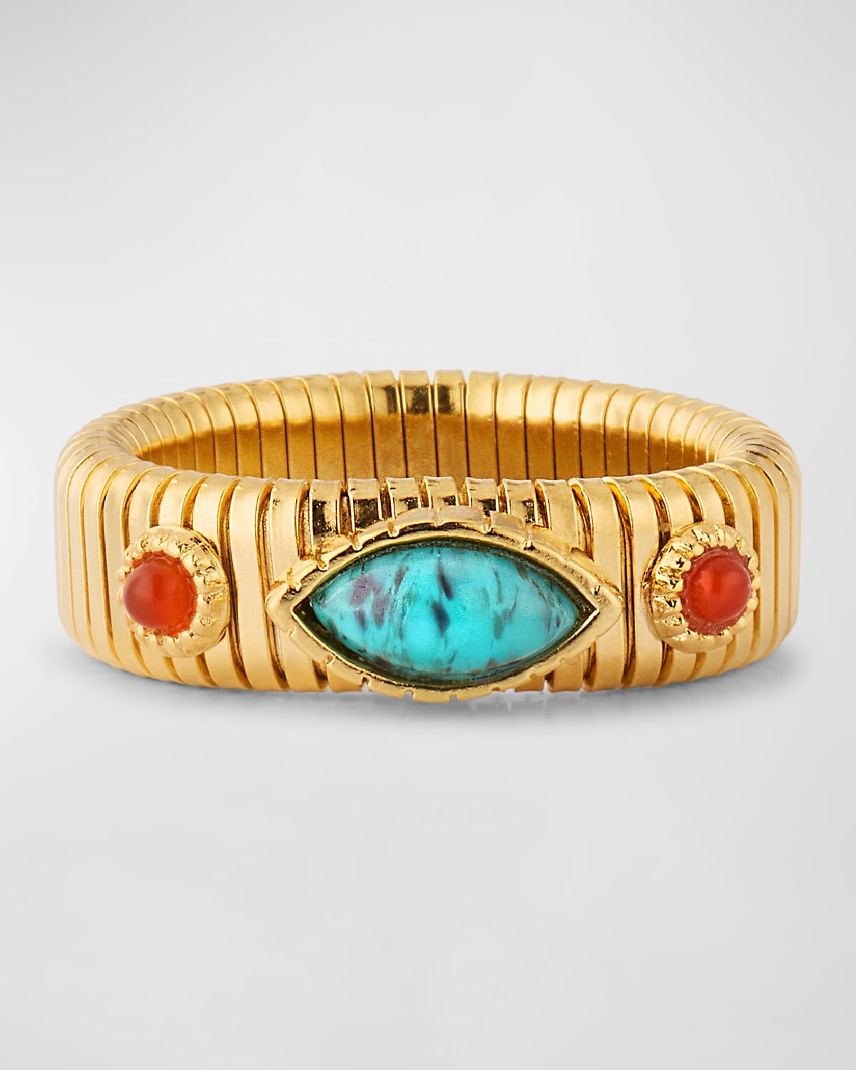 24K Gold-Plated Turquoise and Carnelian Flexible Ring