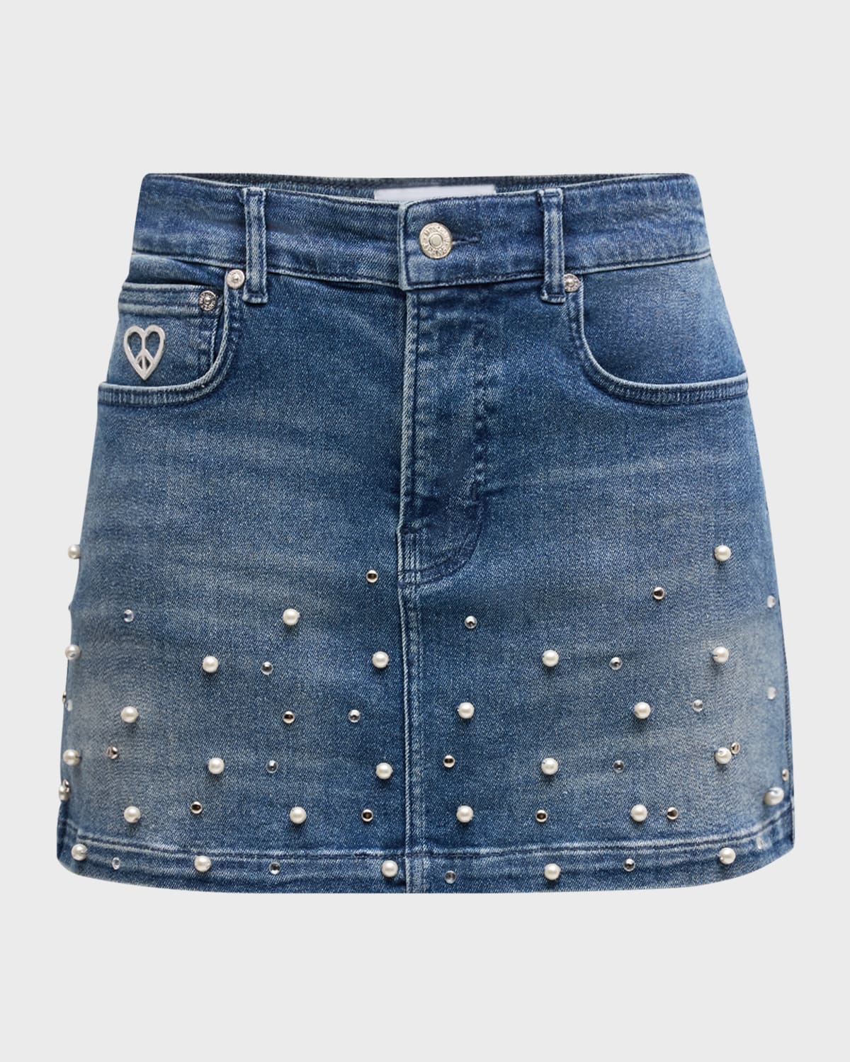 Moschino Jeans Pearl-embellished Denim Mini Skirt In Multi