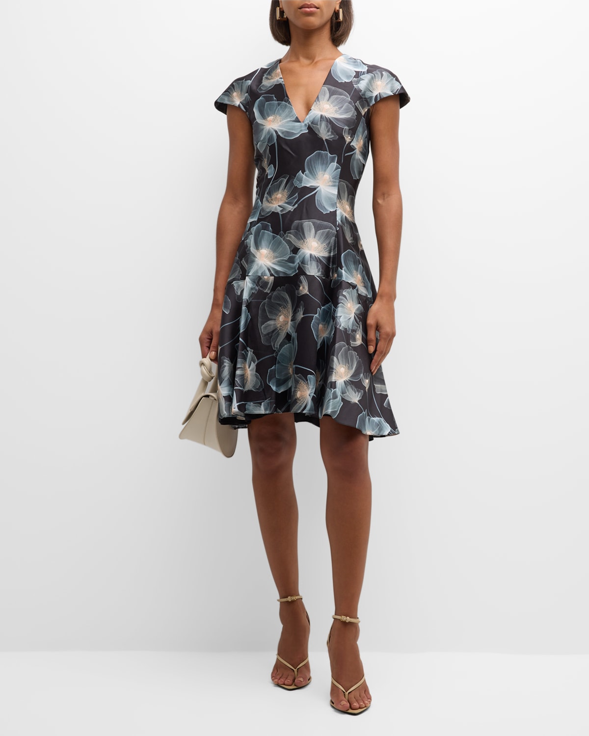 Floral Cap-Sleeve Flounce Dress