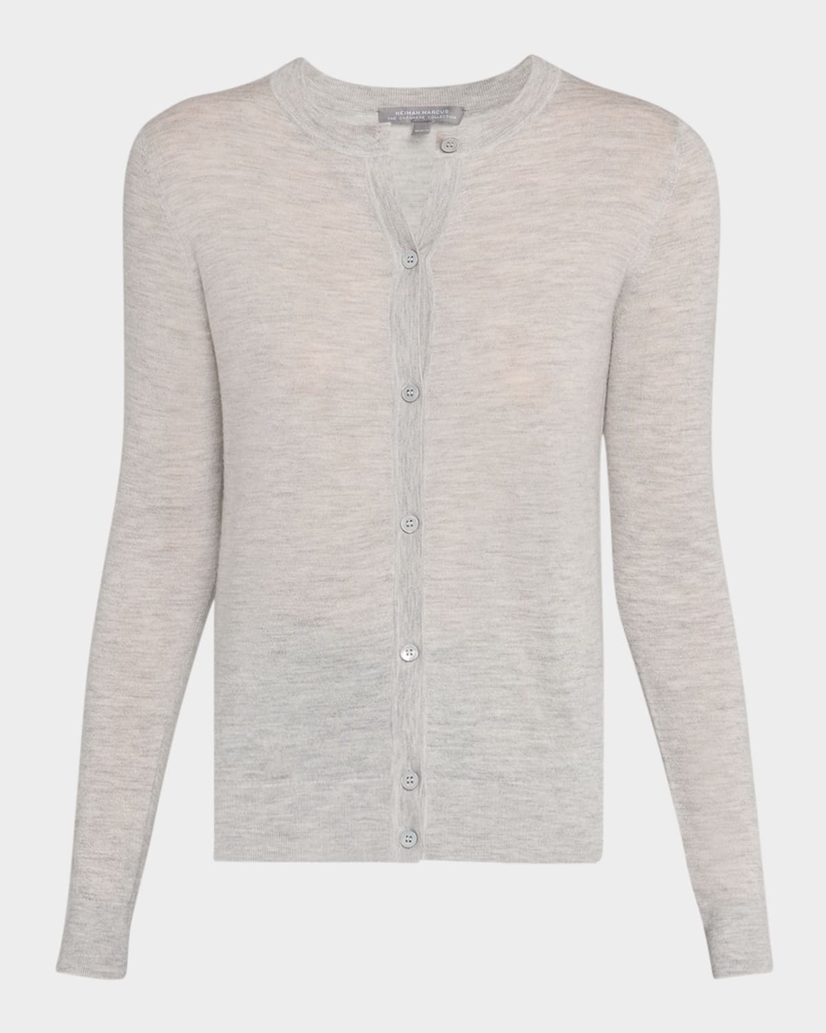 Neiman Marcus Cashmere Crewneck Cardigan In Silver