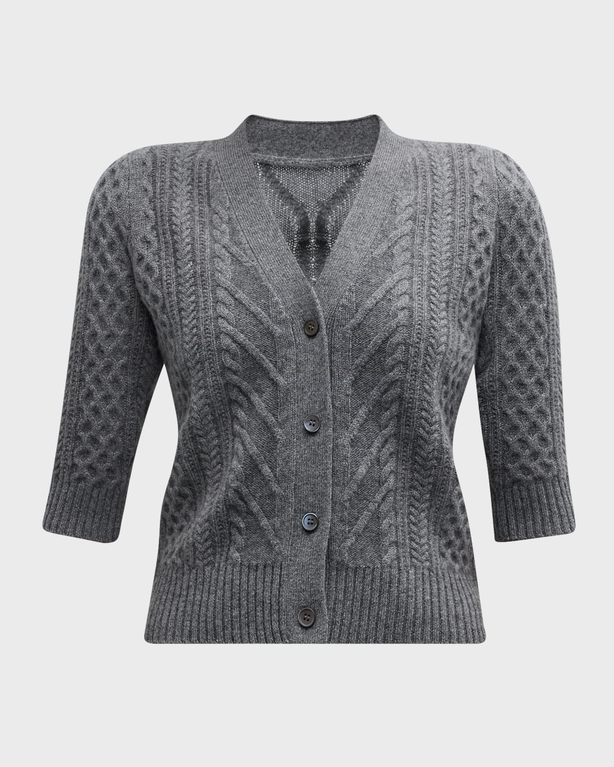 Cashmere Cable Elbow-Sleeve Cardigan