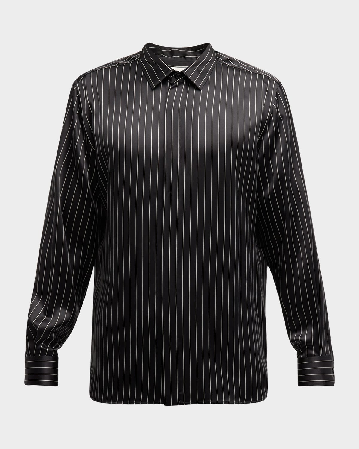 SAINT LAURENT MEN'S STRIPED SILK DRESS SHIRT 