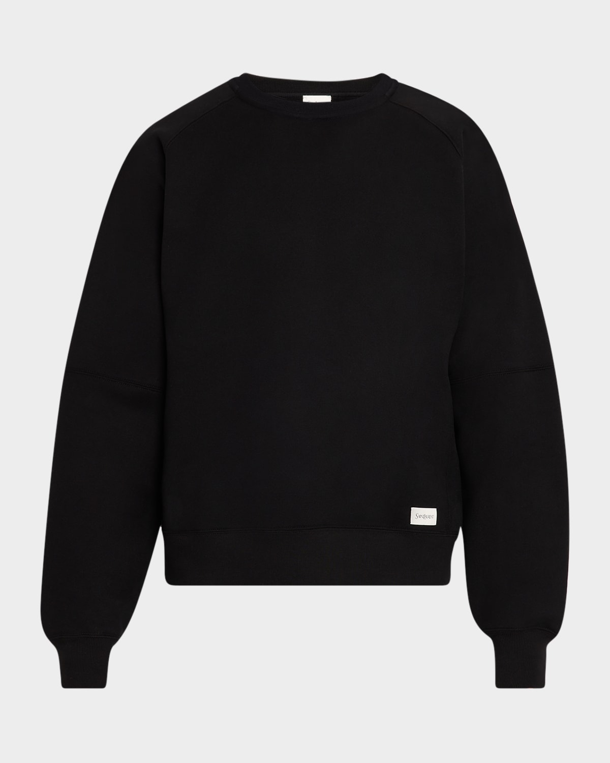 Shop Saint Laurent Men's Logo Patch Crewneck Sweatshirt In Nero