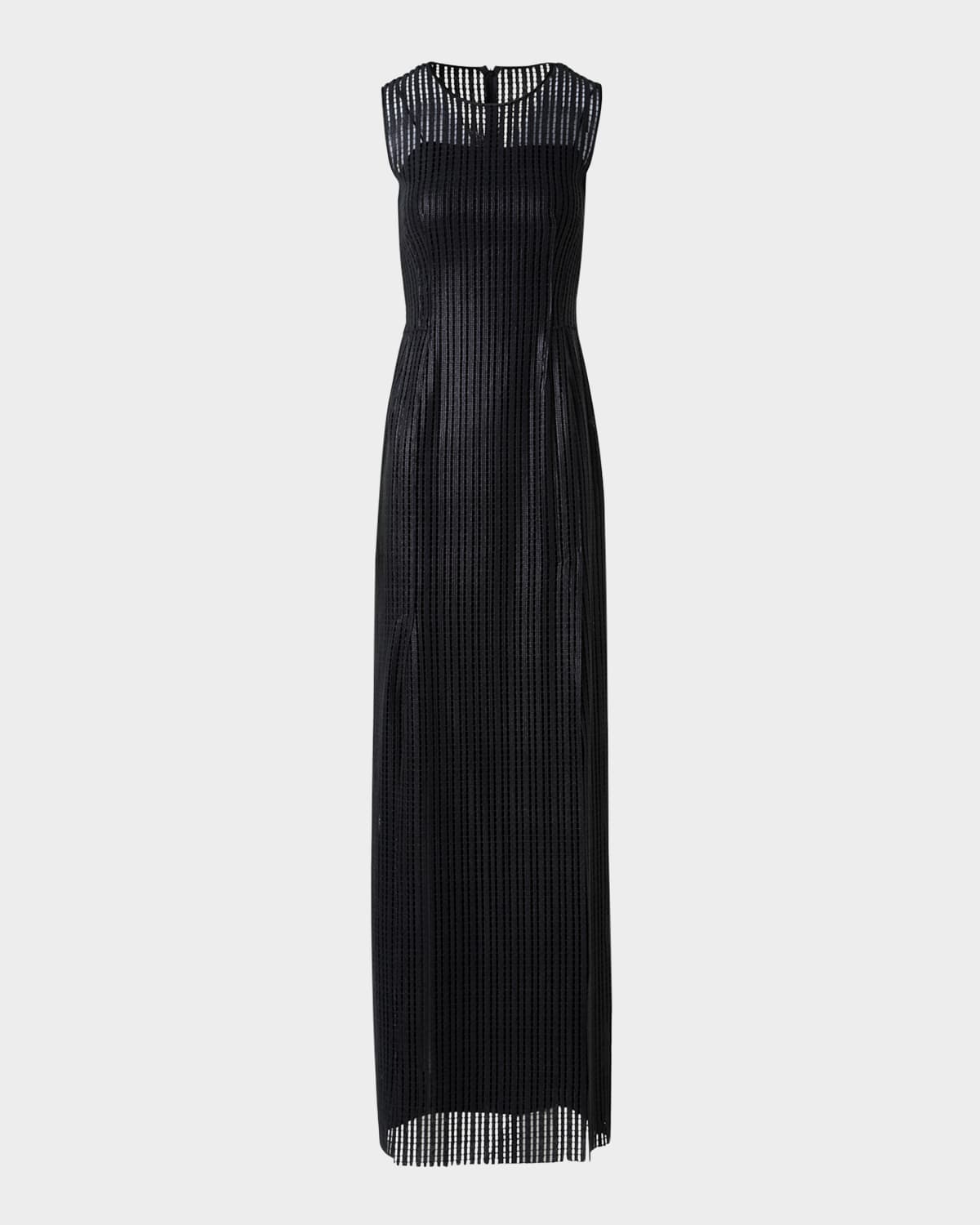 Akris Stripes Embroidered Techno Sleeveless Slits Gown In Black