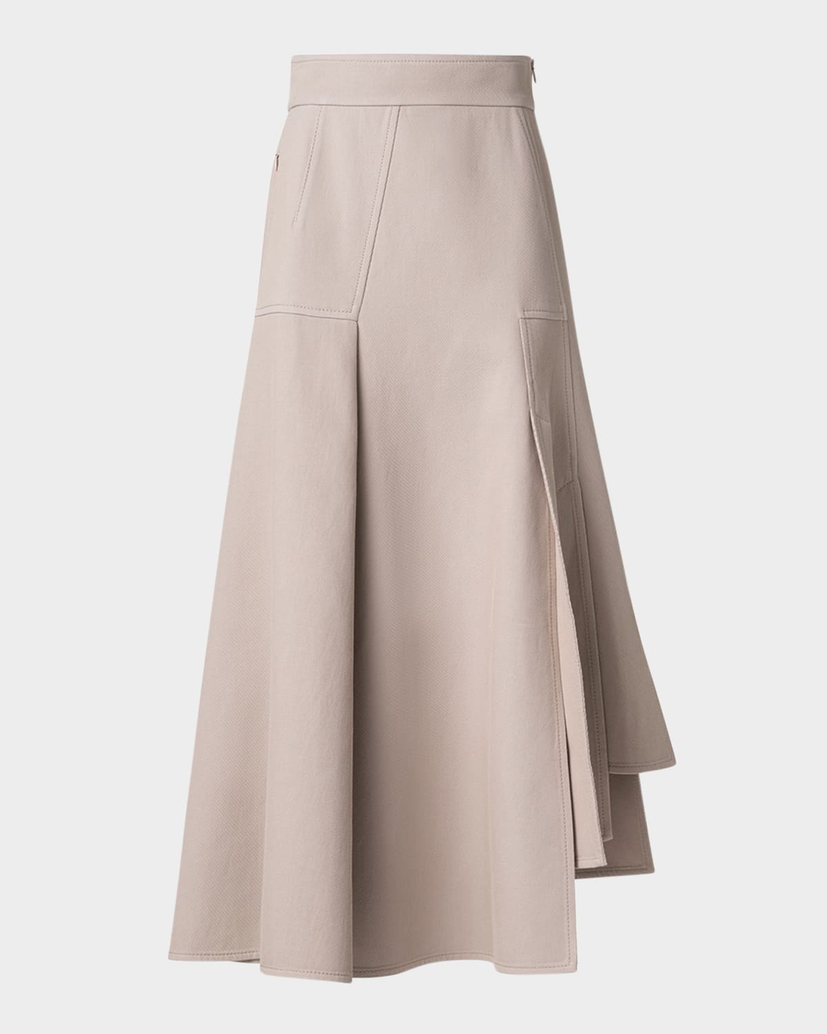 Akris Asymmetric Pleated Cotton Midi Skirt In Greige
