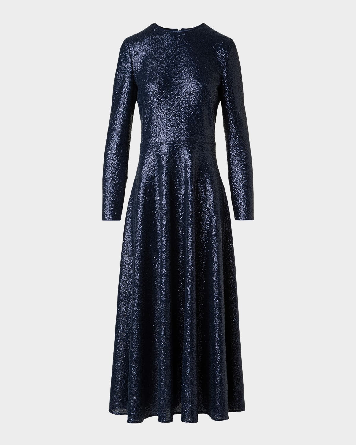 Akris Sequined Stretch Jersey Long-sleeve Midi Dress In Navy