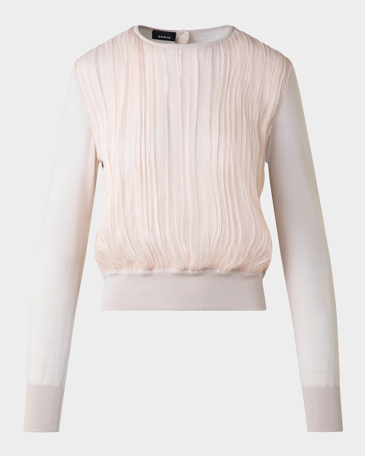 Akris Crinkle Silk Chiffon Knit Sweater In Greige
