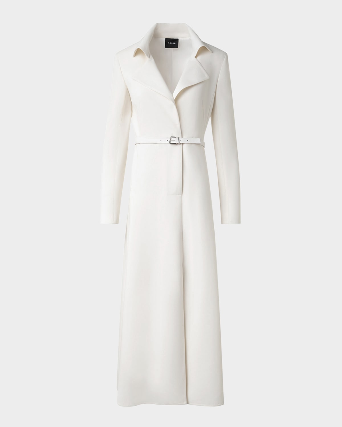 Akris Belted Fit-flare Wool Double Face Midi Dress In Ecru