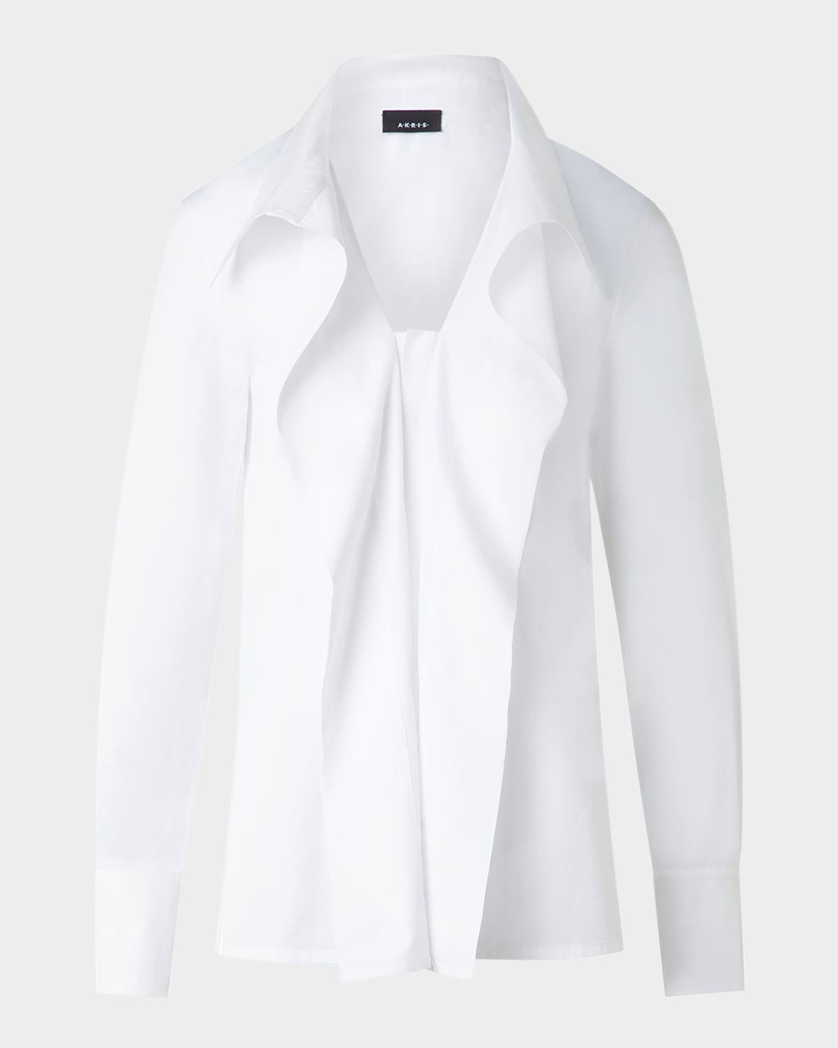 Shop Akris Folding Collar Pleated Cotton Poplin Blouse In Ecru