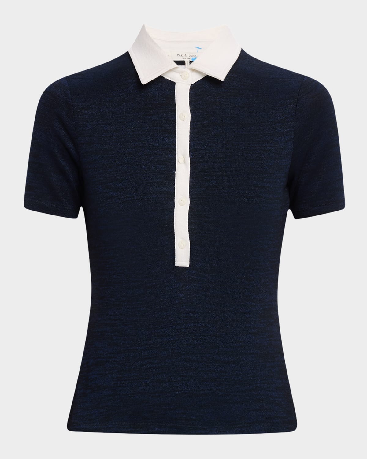 Rag & Bone The Knit Button Short Sleeve Polo Navy Multi In Blue