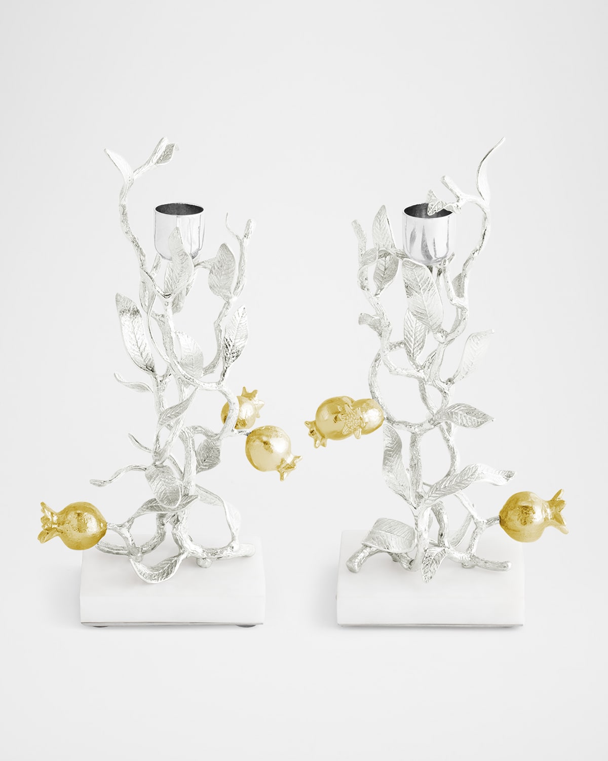 Michael Aram Pomegranate Silver & Gold Candleholders With 24k Goldplate, Set Of 2 In Silver And Gold