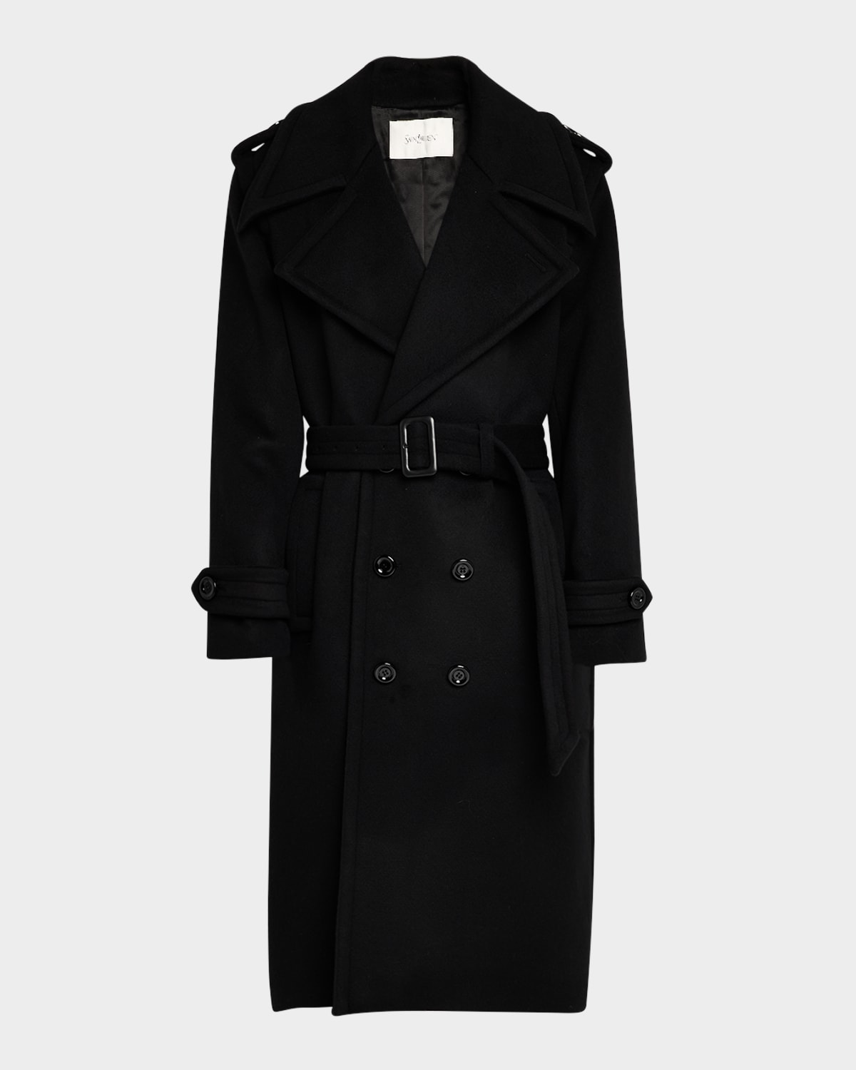 Saint Laurent Men's Double-breasted Overcoat In Nero