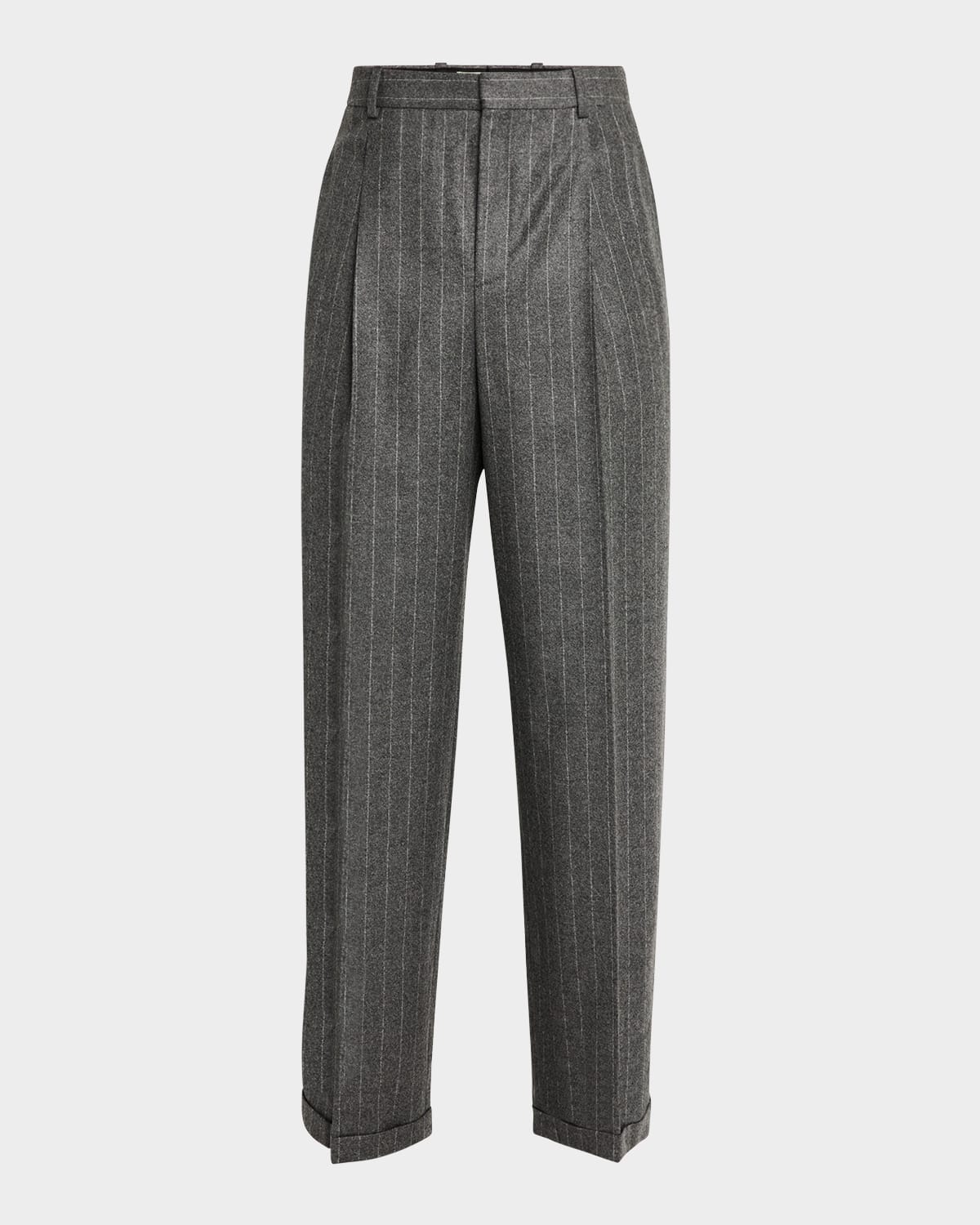 Saint Laurent Men's Wool Relaxed Fit Single-pleated Trousers In Neromulti