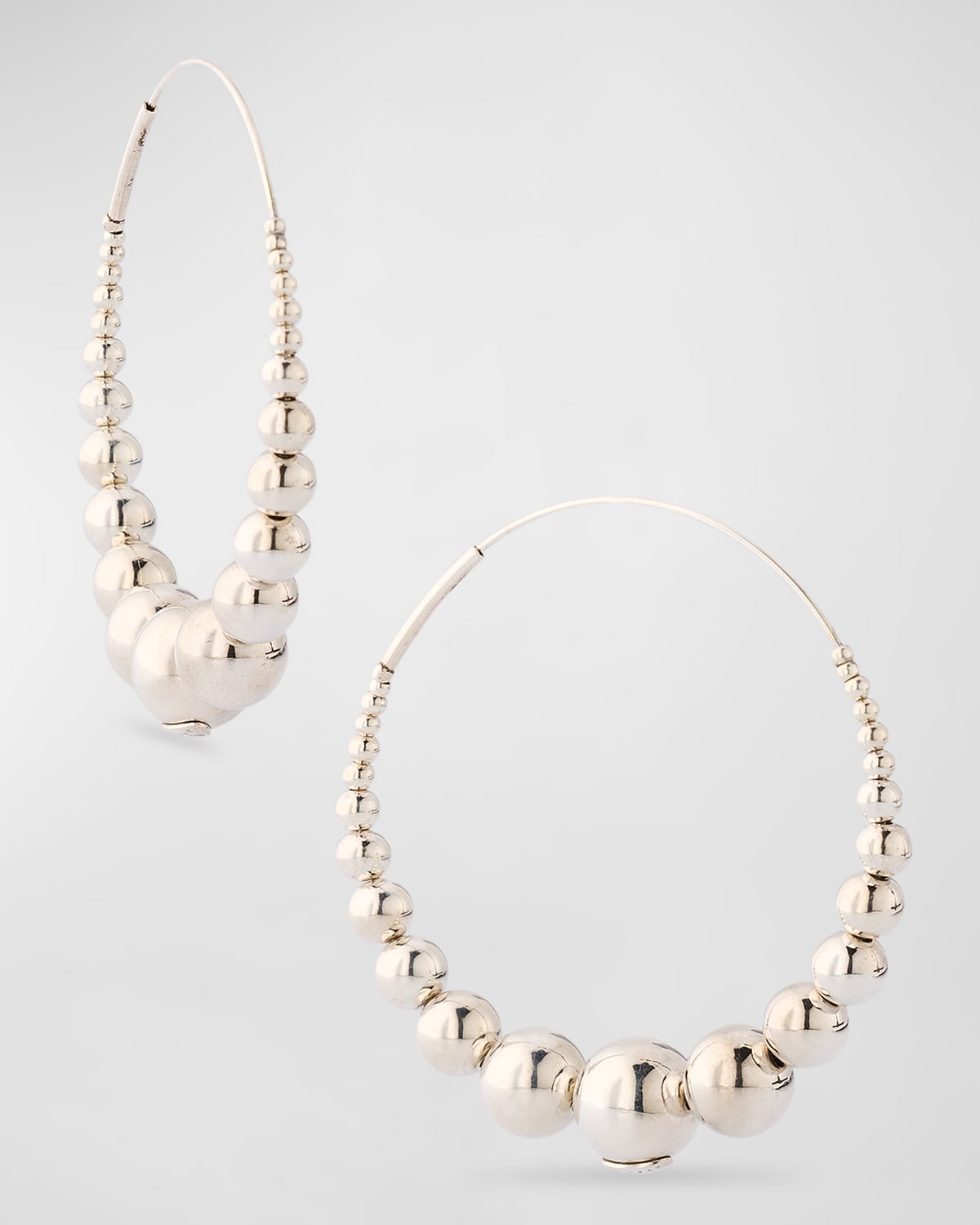Silver-Plated Bead Hoop Earrings