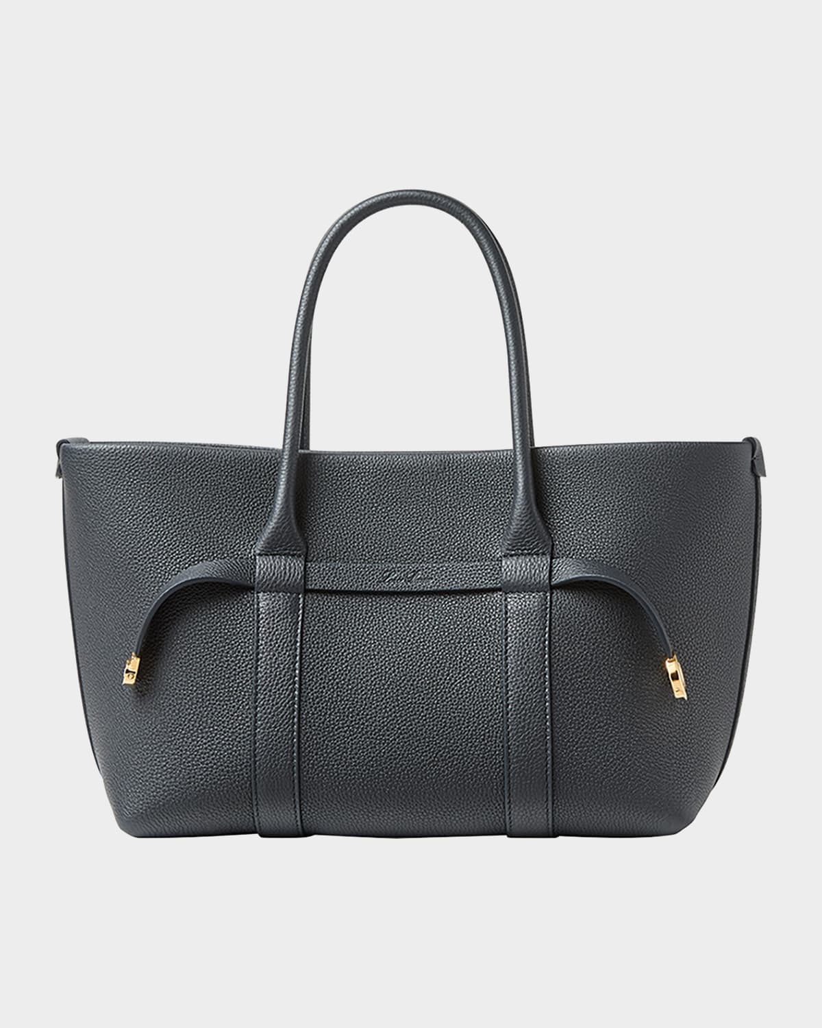 Loro Piana Ghiera Small Leather Shopper Tote Bag In Blue Navy