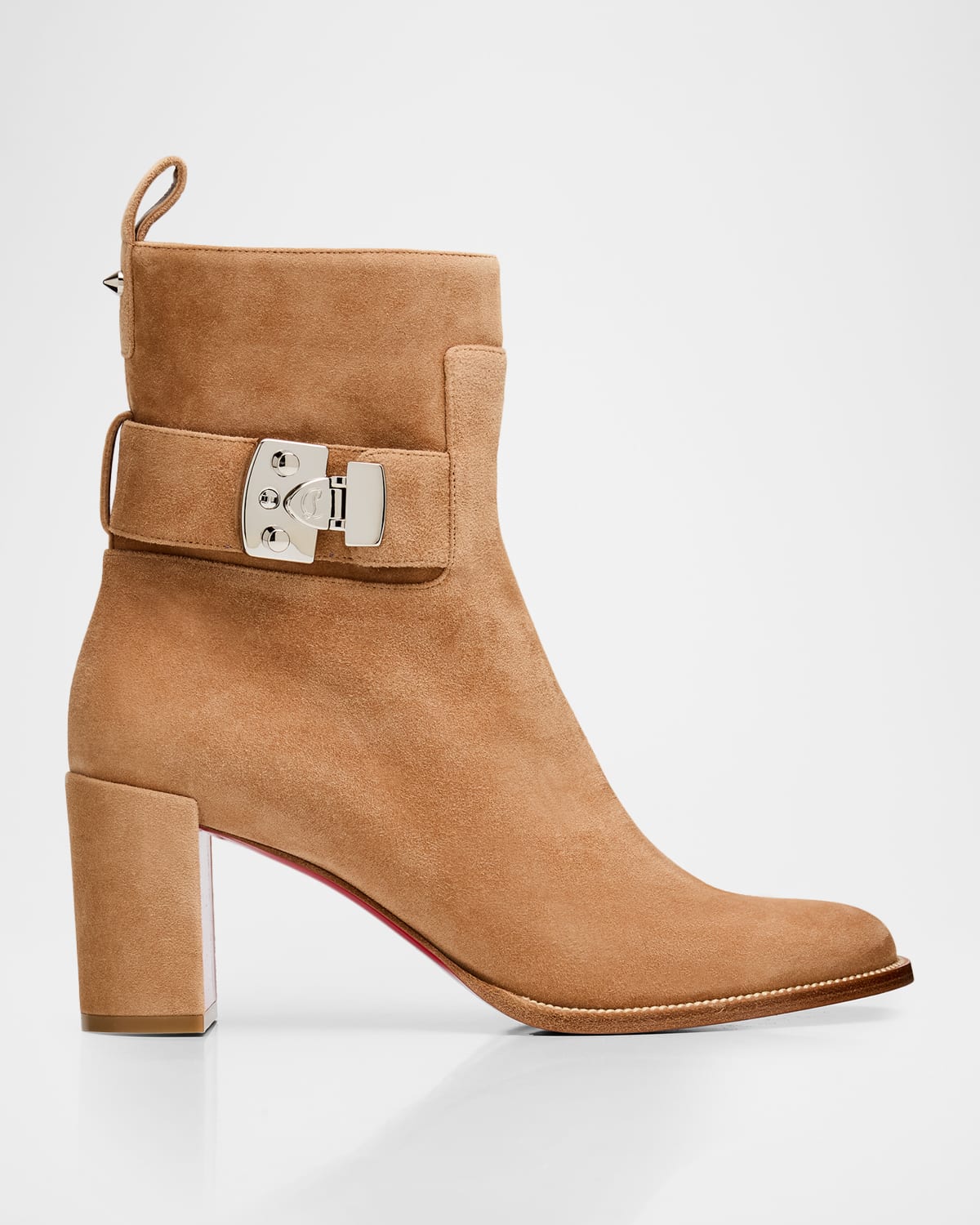 Christian Louboutin Lock Suede Red Sole Booties In Brown