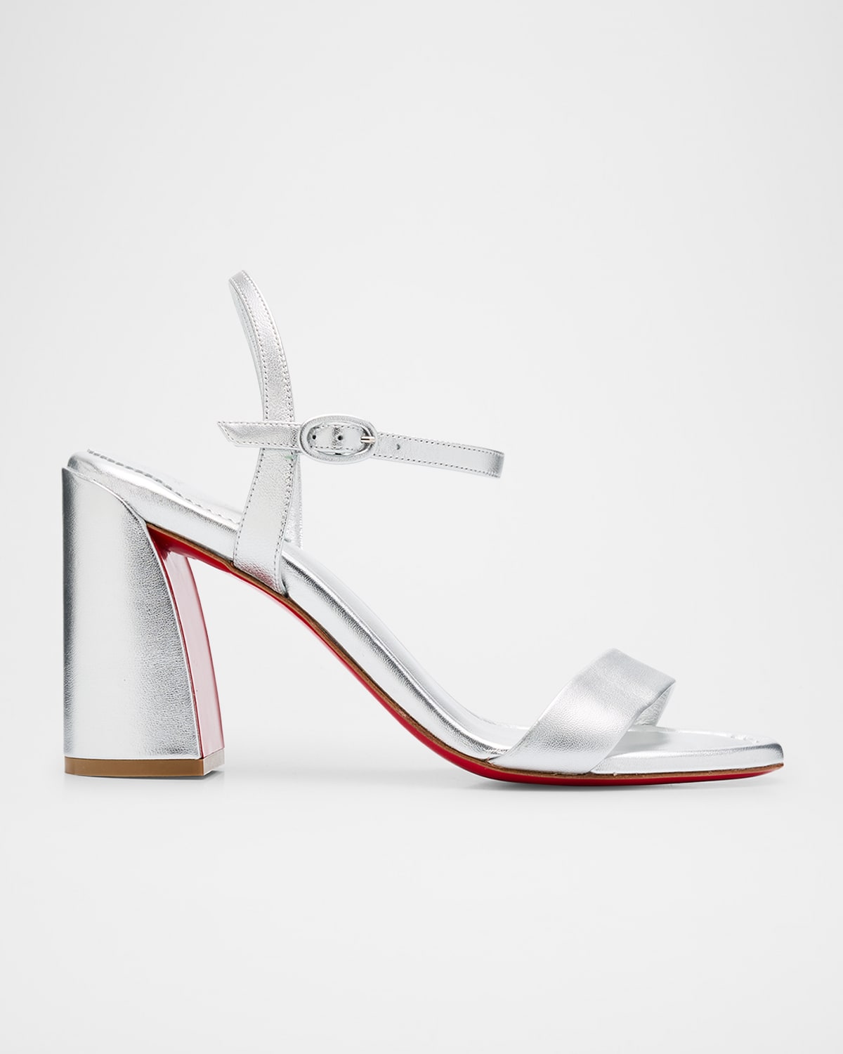 Christian Louboutin Miss Jane Metallic Red Sole Ankle-strap Sandals In Silver