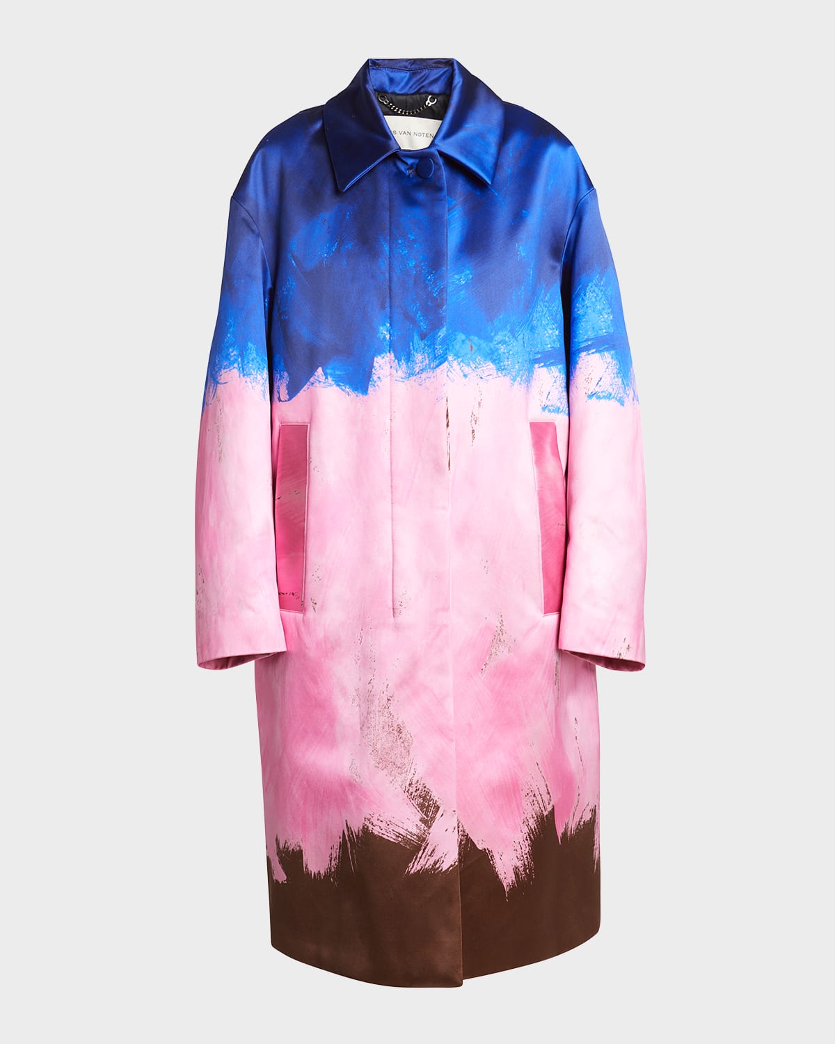 Dries Van Noten Ranks Brushstroke-print Oversized Silk Coat In Blue