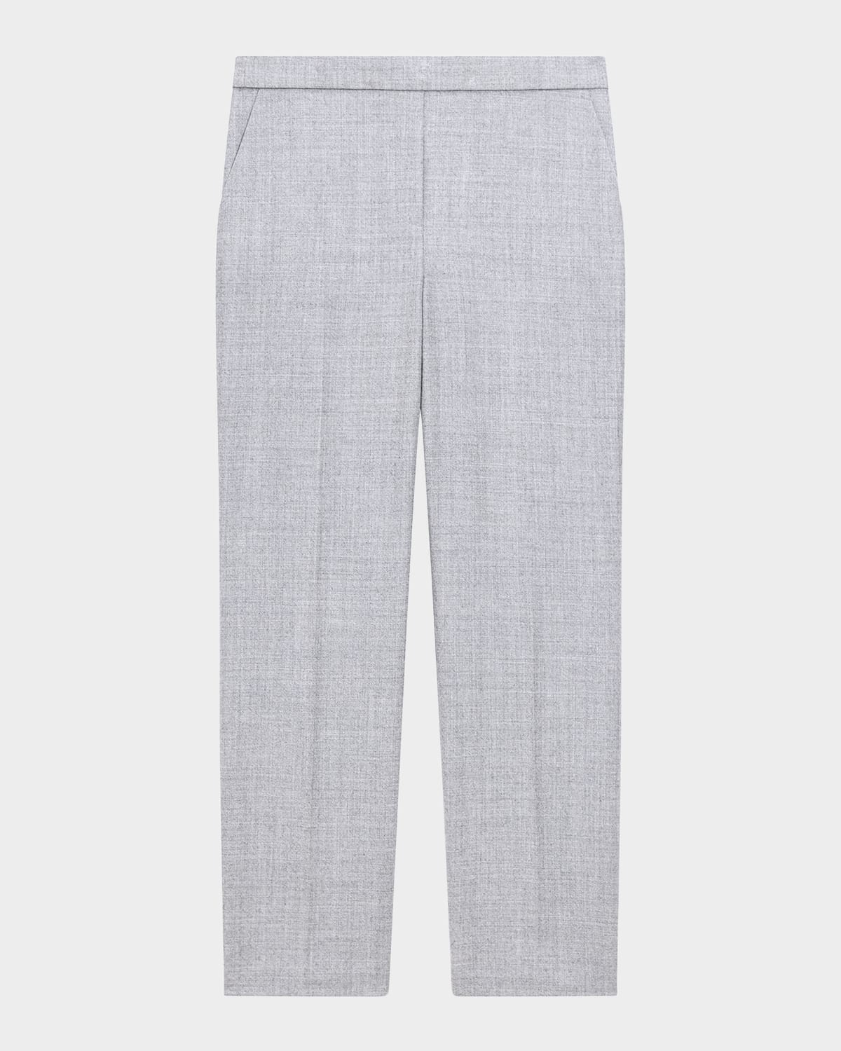 Theory Treeca Virgin Wool Flannel Cropped Pull-on Pants In Gray