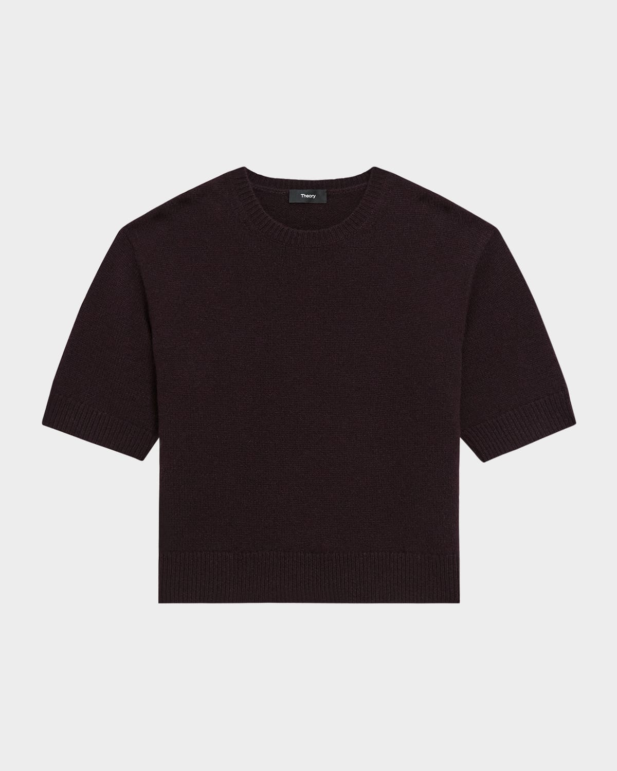Theory Cashmere Cropped Short Sleeve Sweater In Brown