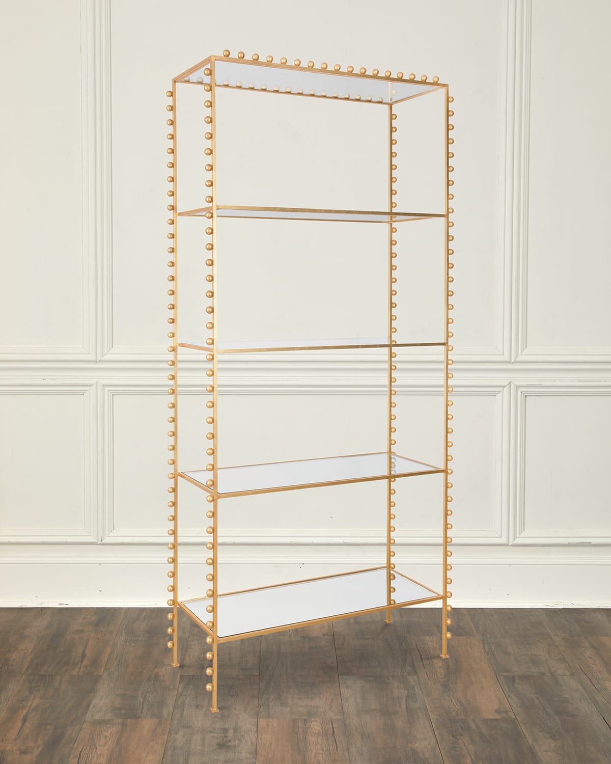 Worlds Away Goldie Ball-lined Etagere In Gold Leaf