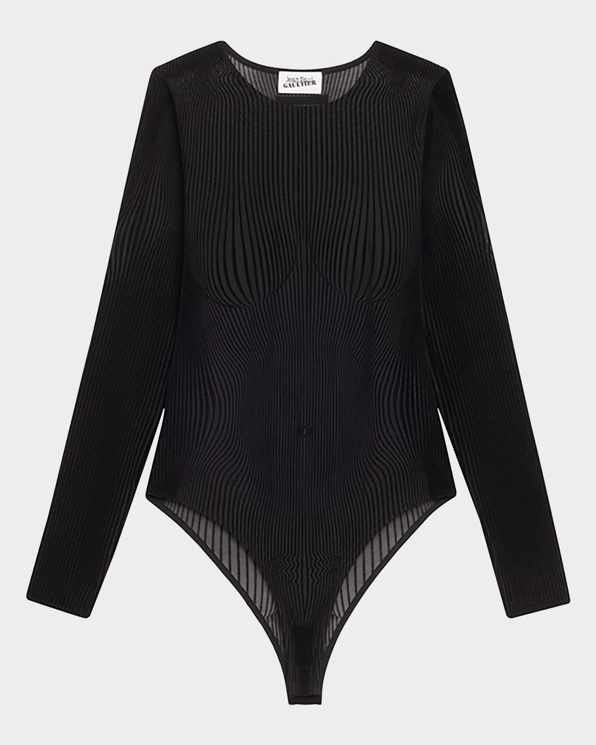 Shop Jean Paul Gaultier Mesh Flocked Morphing Pinstripe Bodysuit In Black/black