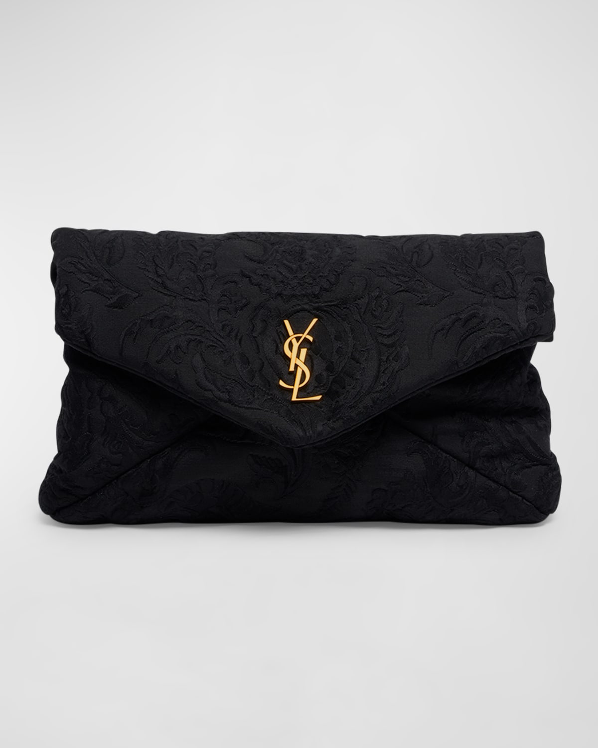 Saint Laurent Large Ysl Envelope Pouch In Lace Brocade Wool