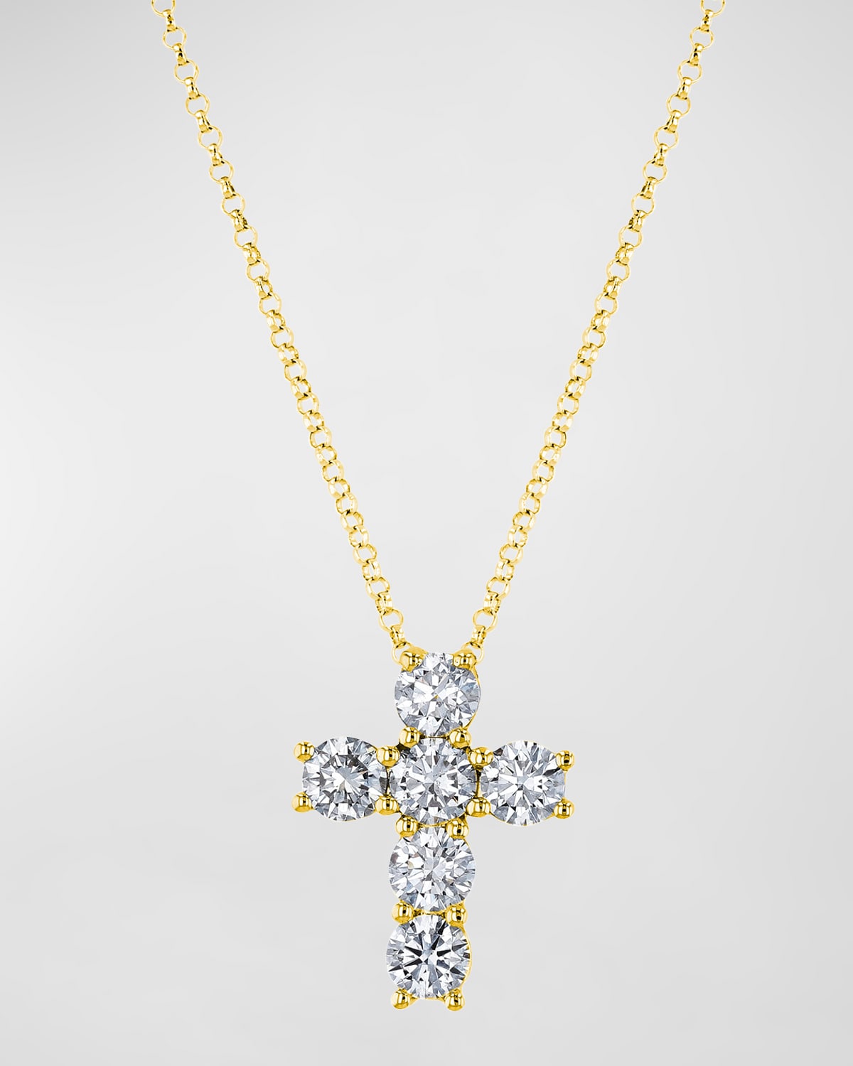 18k Gold 6-Stone Shared Prong Round Diamond Cross Necklace, 0.90tcw, 16"L