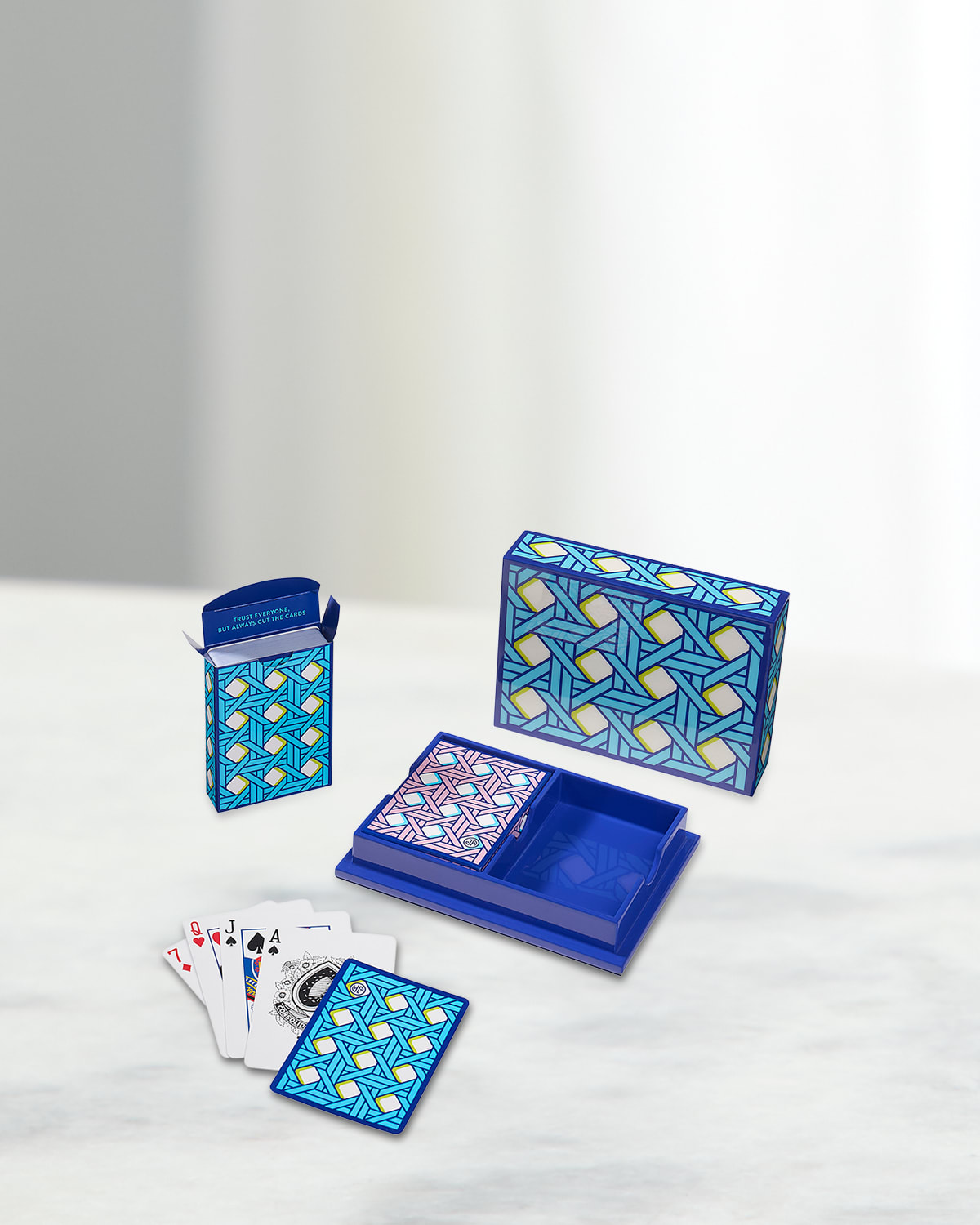 Jonathan Adler Basketweave Lacquer Card Set In Blue