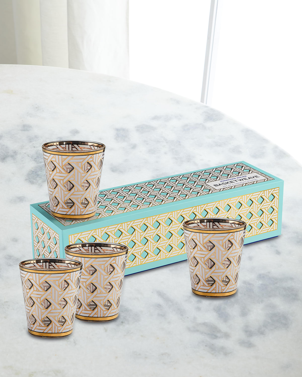 Jonathan Adler Basketweave Glassware Set In Gold