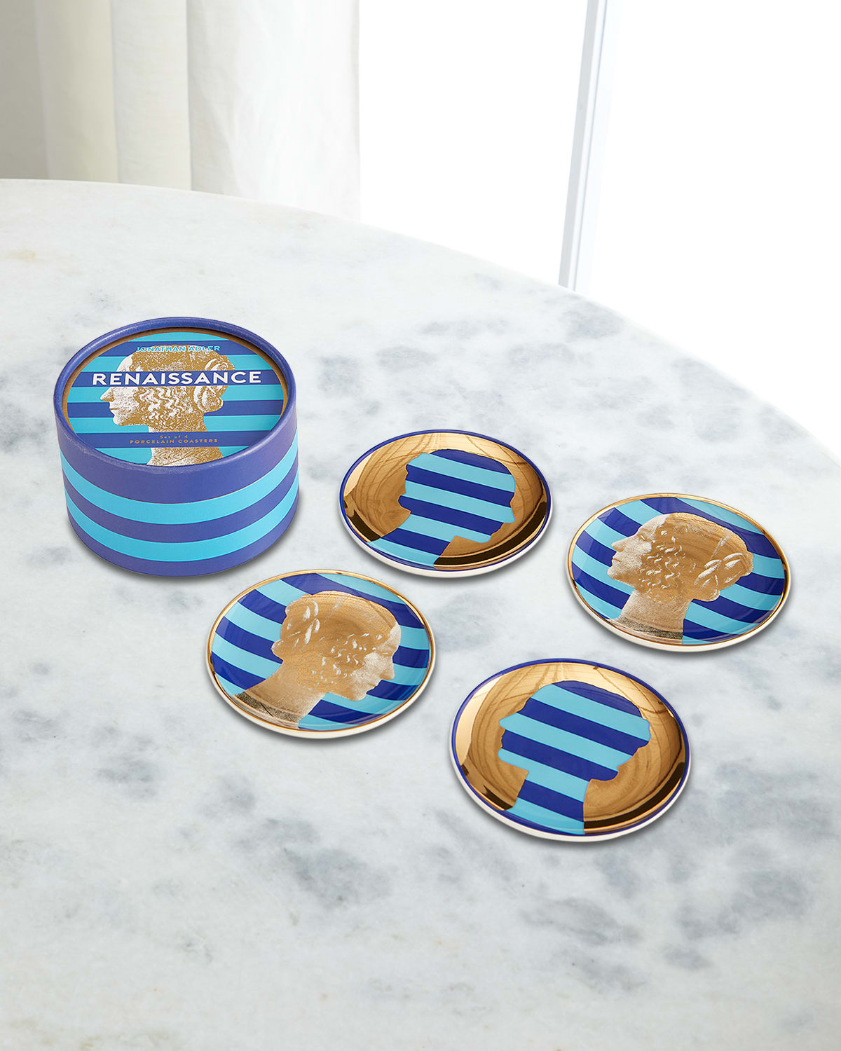 Jonathan Adler Renaissance Coasters, Set Of 4 In Bluegold